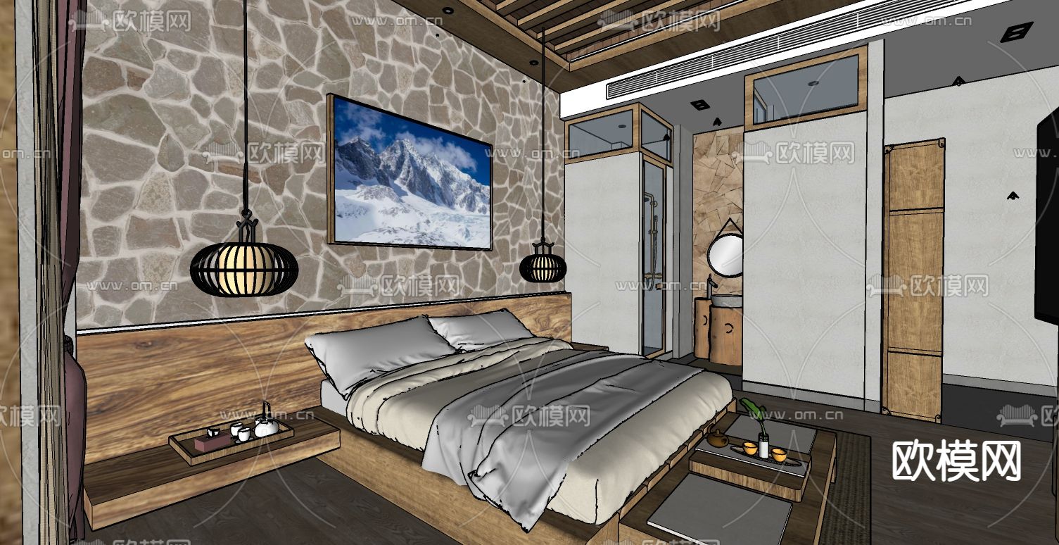 自然法民宿客房su模型下载（渲染图2）