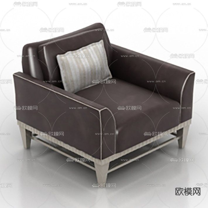 现代简约皮革不锈钢单人沙发免费3d模型下载