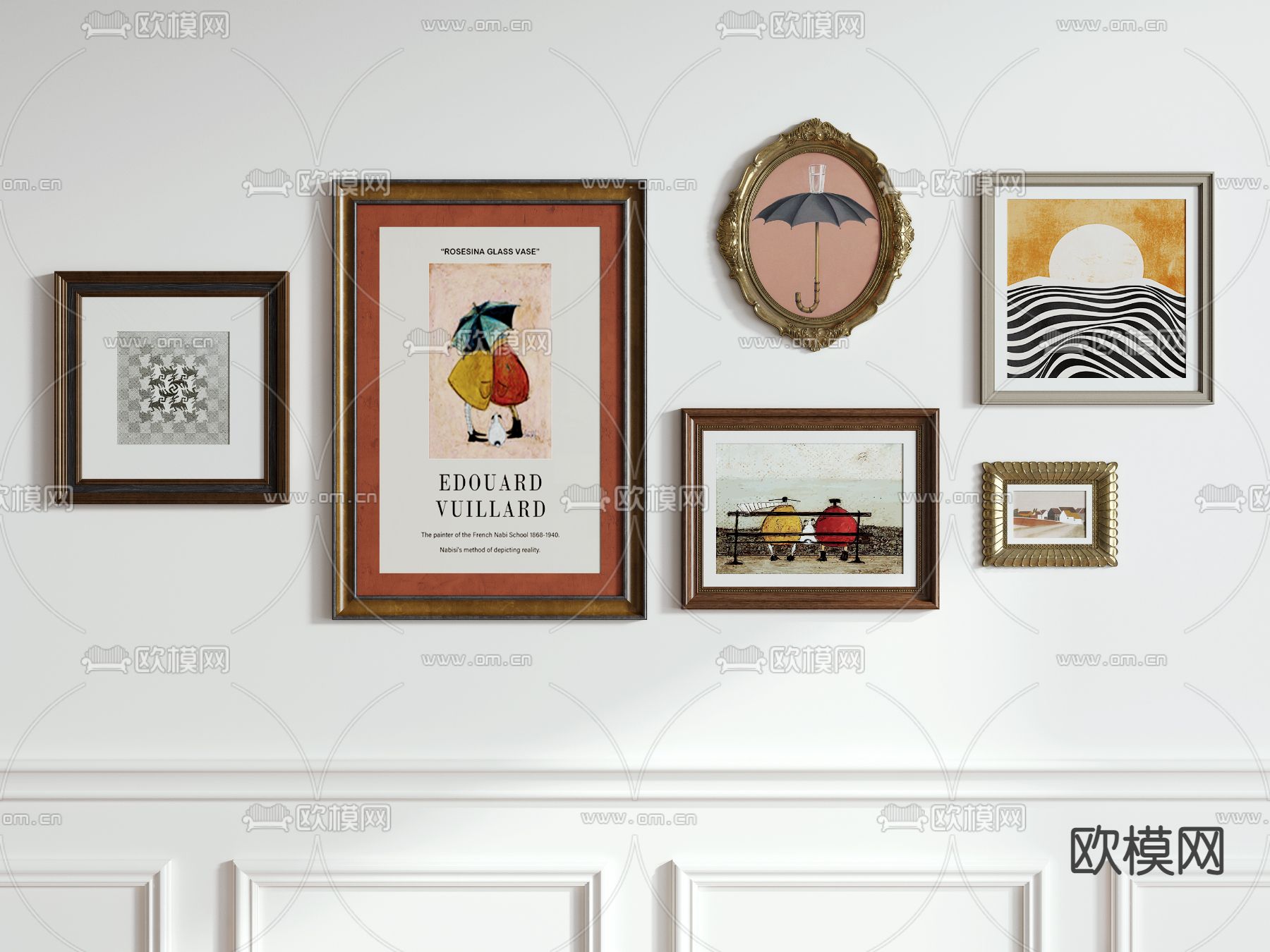 简欧装饰画挂画su模型下载（渲染图1）