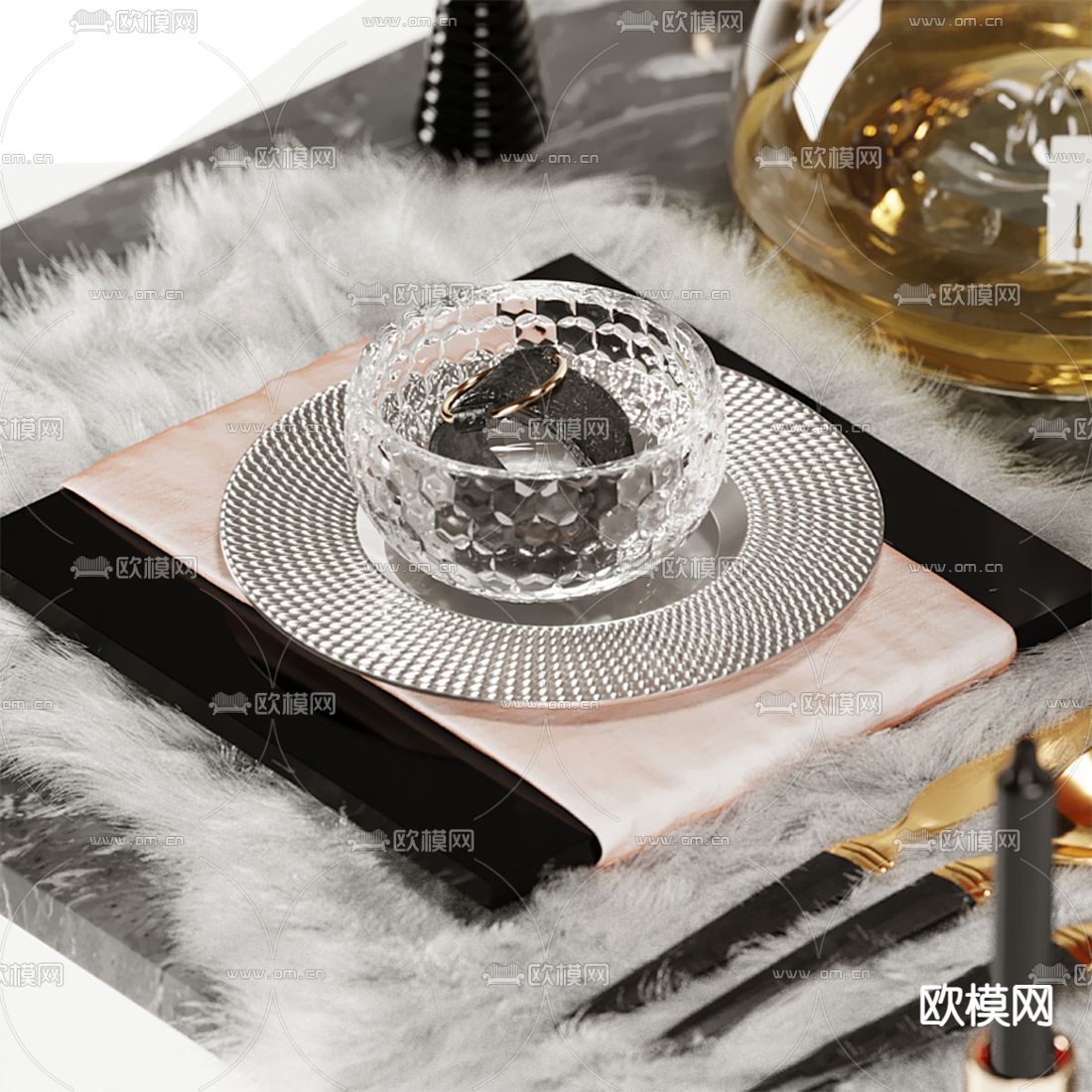 现代轻奢碗碟餐具3d模型下载（渲染图3）