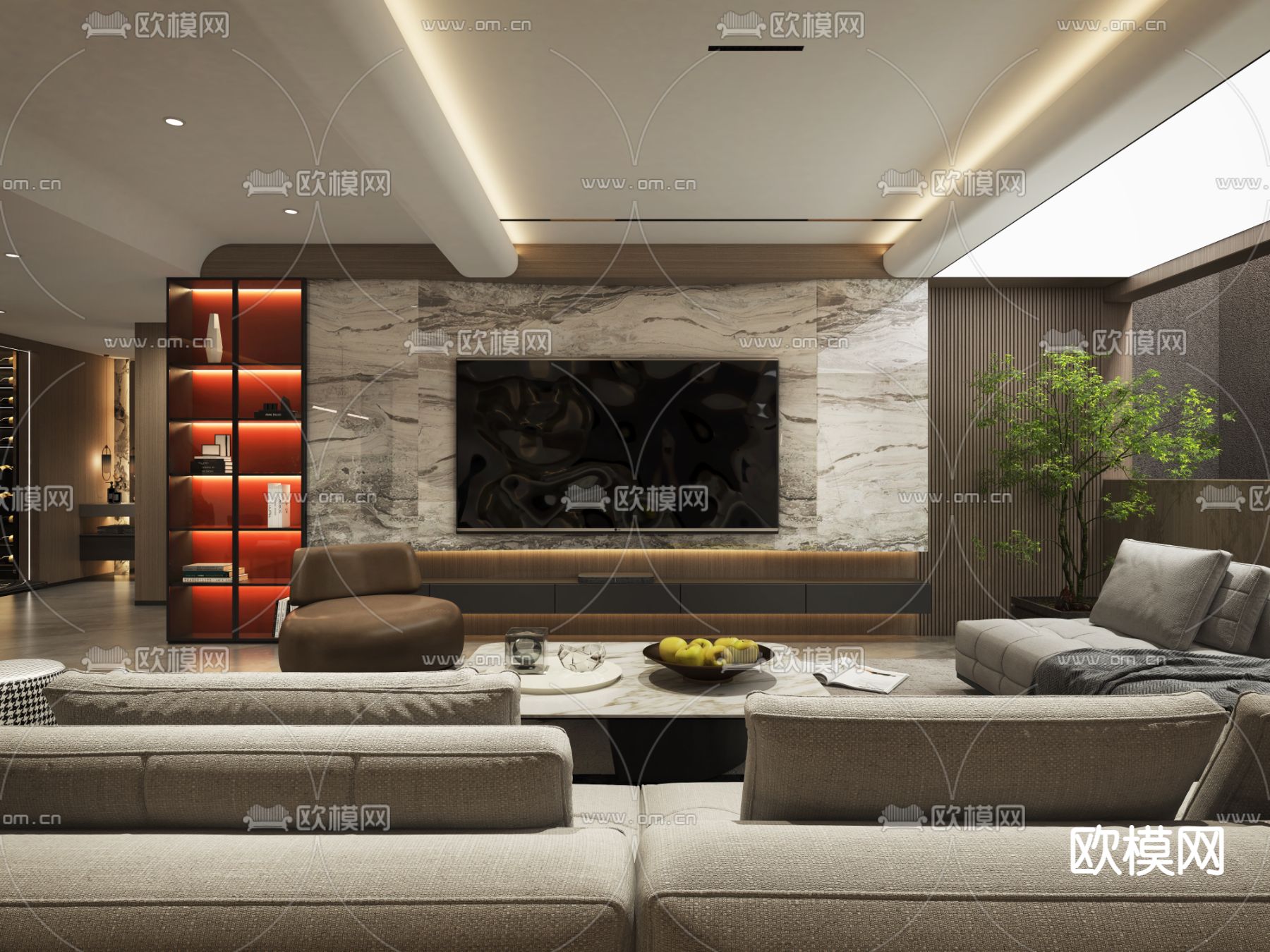 现代别墅地下室客厅酒窖3d模型下载（渲染图2）