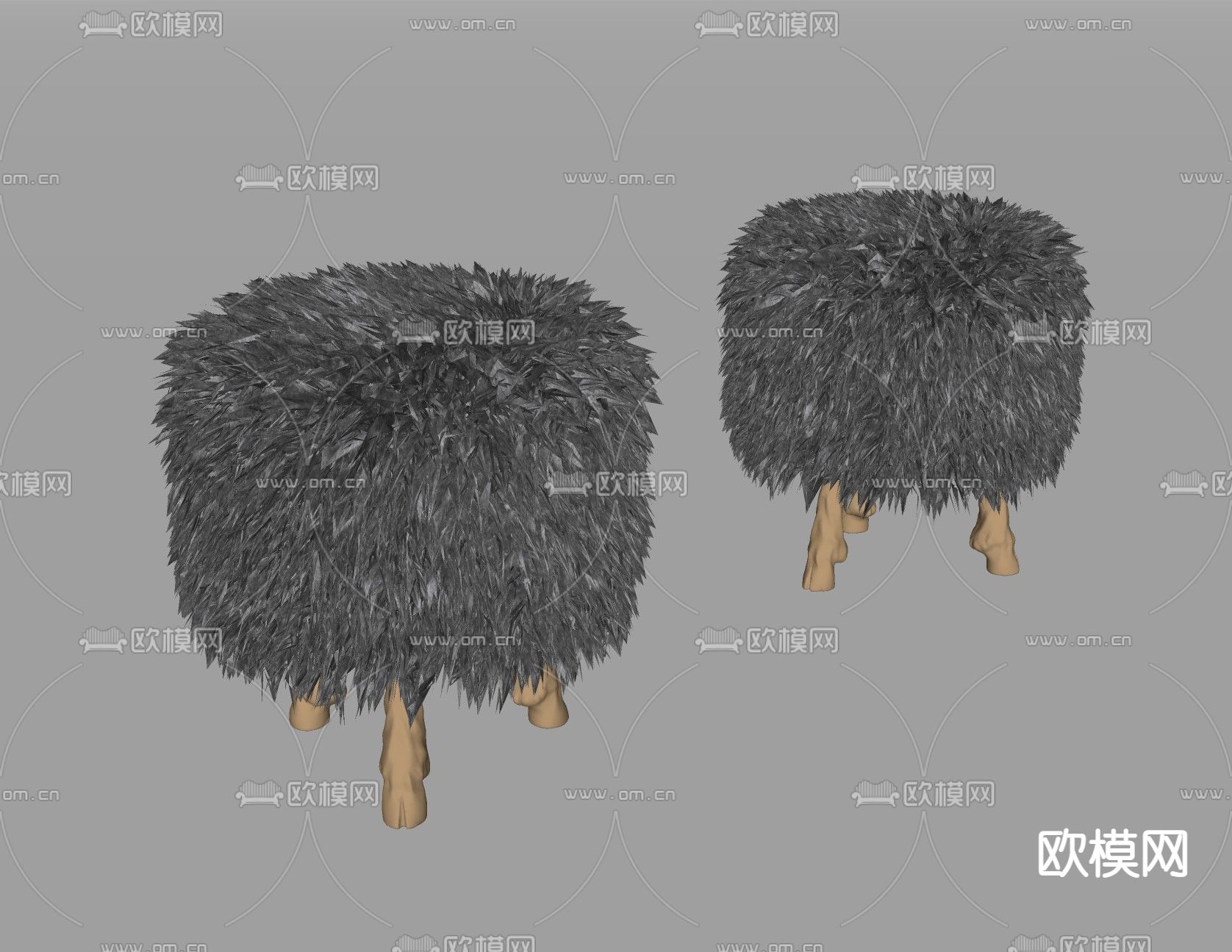 北欧毛绒凳矮凳su模型下载（渲染图2）