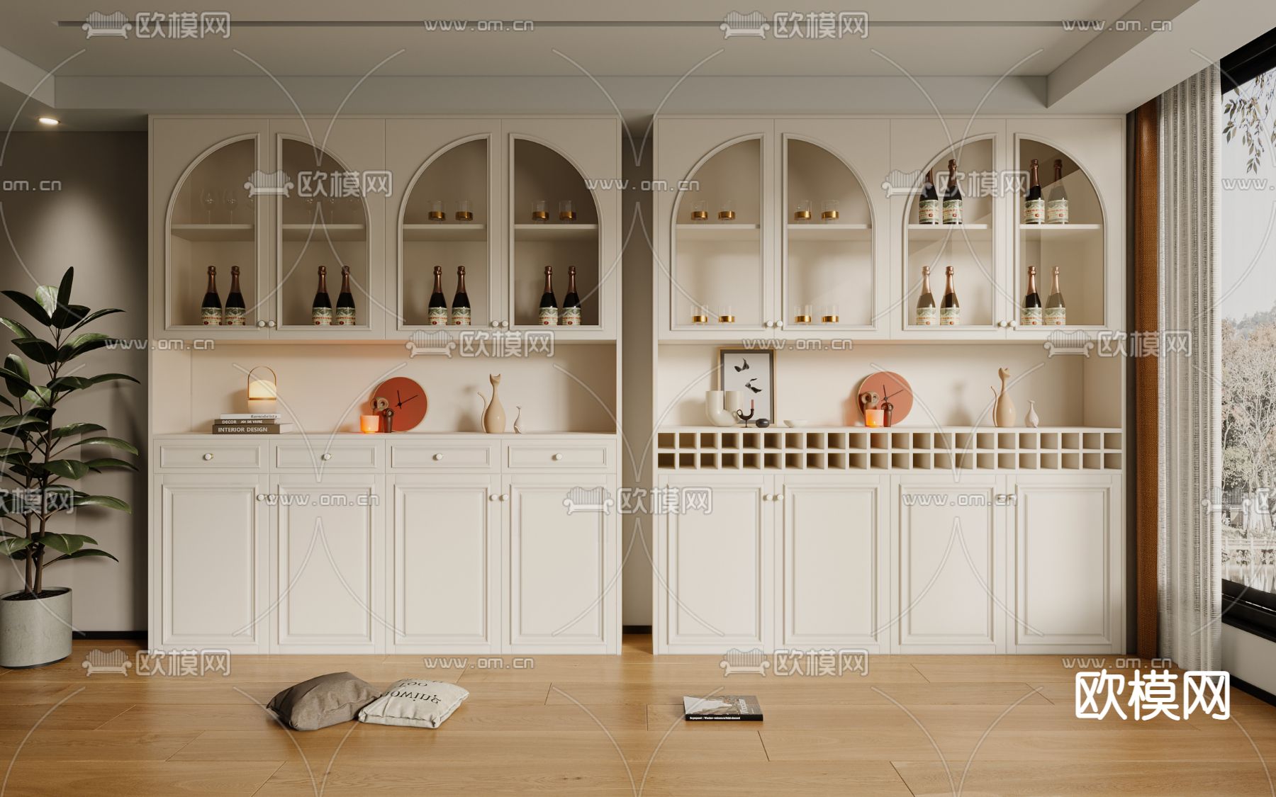 简欧多功能酒柜3d模型下载