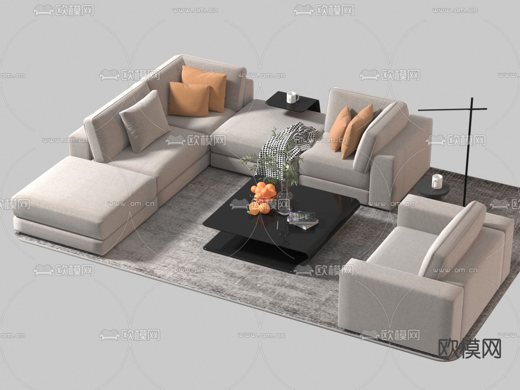 现代布艺转角沙发3d模型下载_ID11996737_3dmax免费模型-欧模网