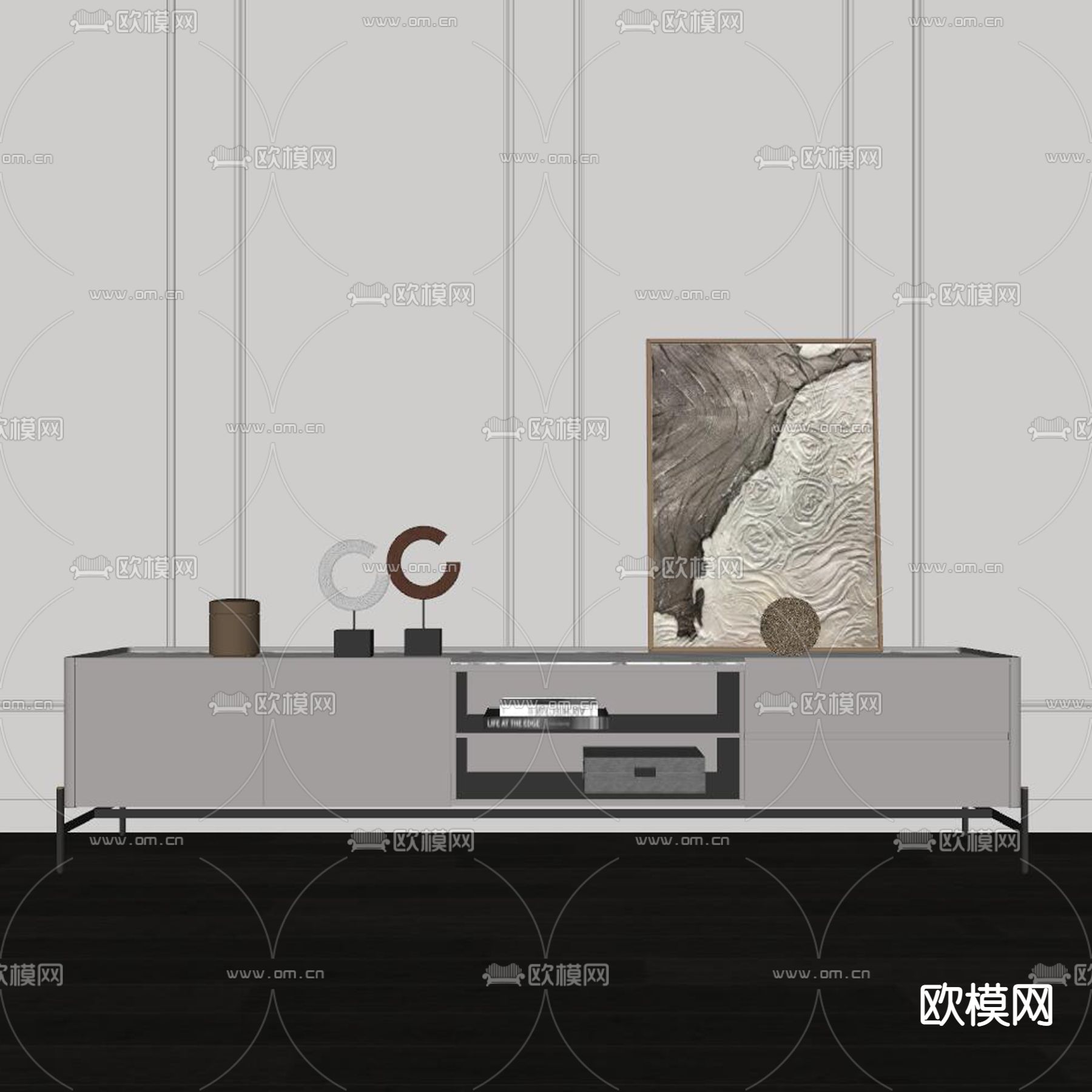 现代电视柜su模型下载（渲染图2）