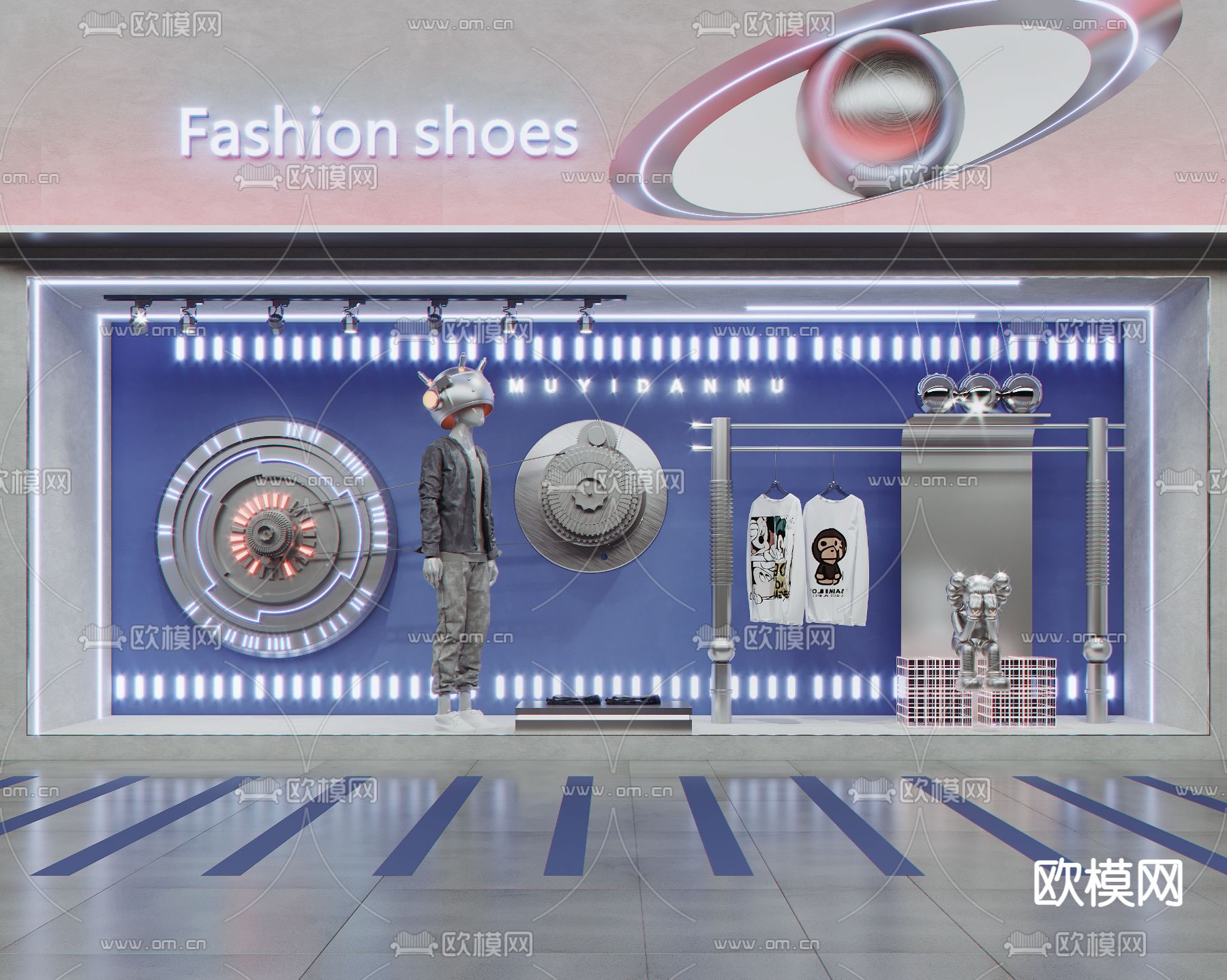 现代潮牌服装店橱窗su模型下载（渲染图1）