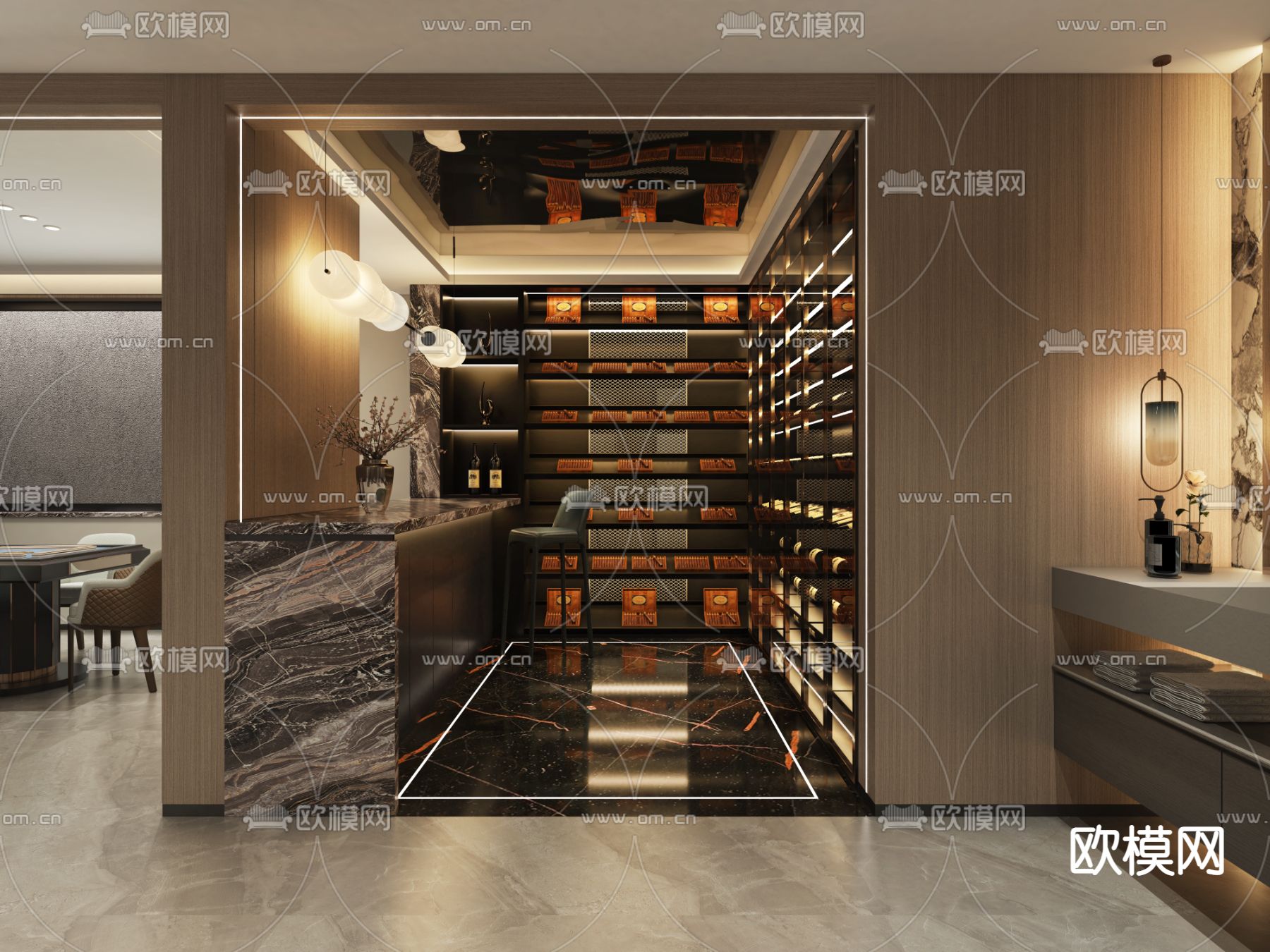 现代别墅地下室客厅酒窖3d模型下载（渲染图6）