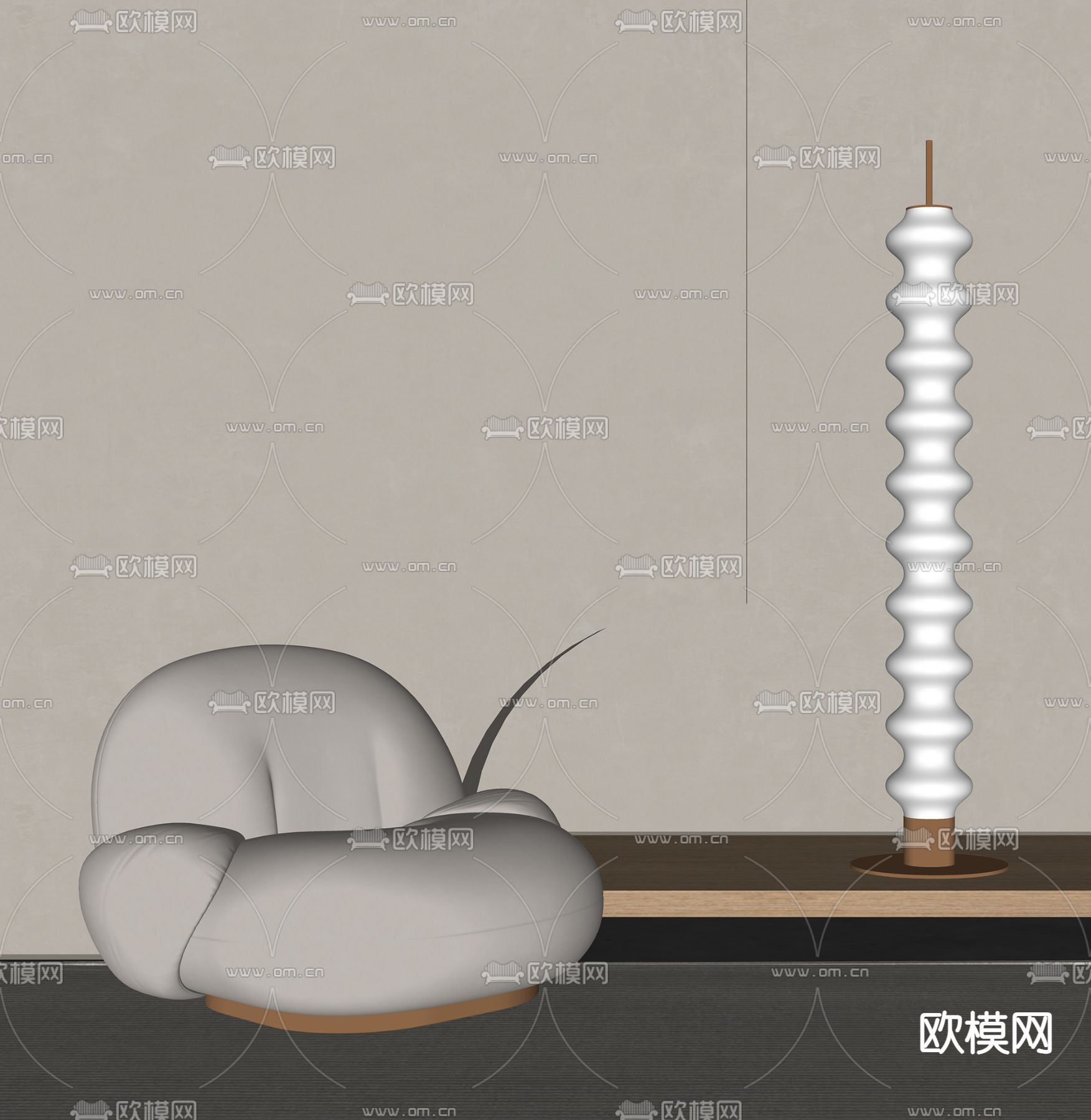 侘寂风布艺休闲沙发su模型
