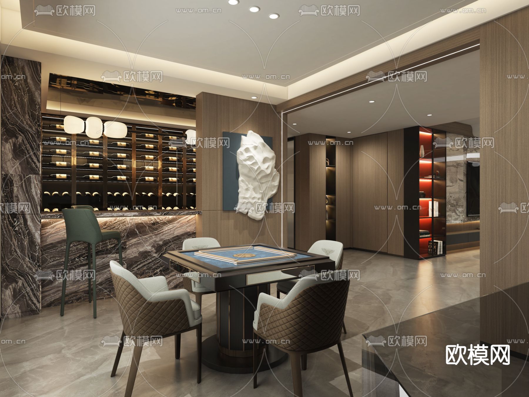 现代别墅地下室客厅酒窖3d模型下载（渲染图3）