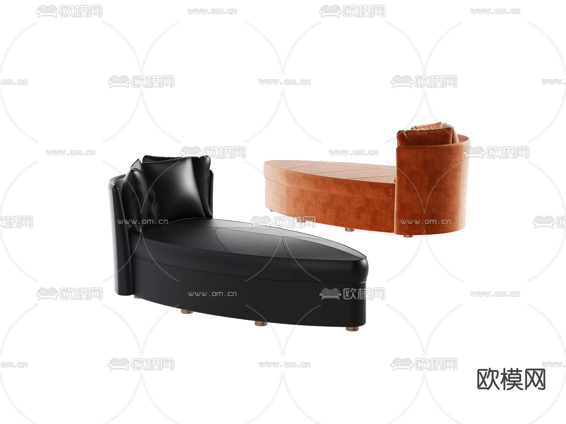 现代橙色沙发贵妃椅3d模型下载