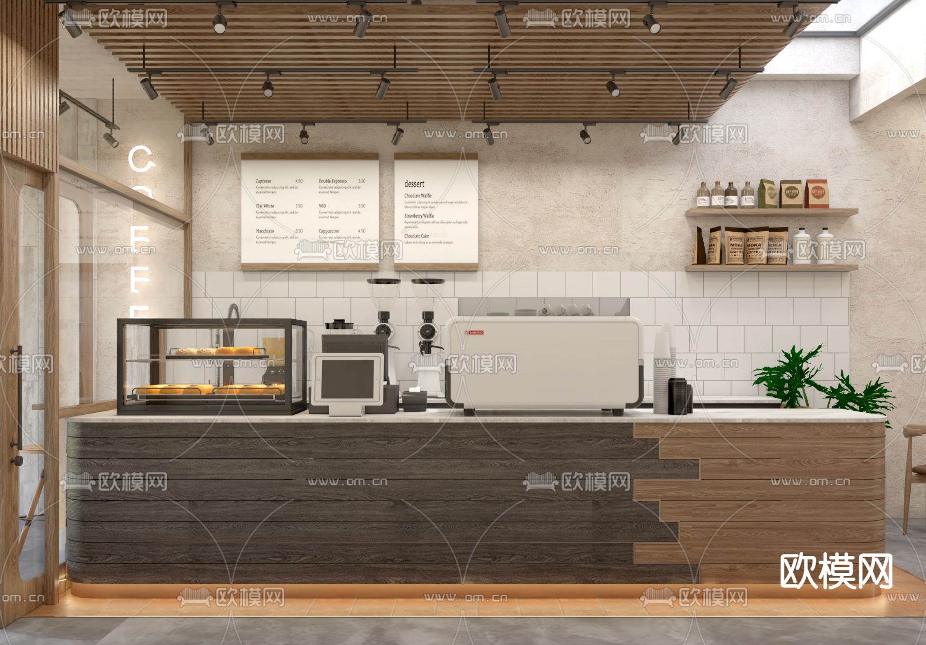 侘寂风咖啡厅前台3d模型下载