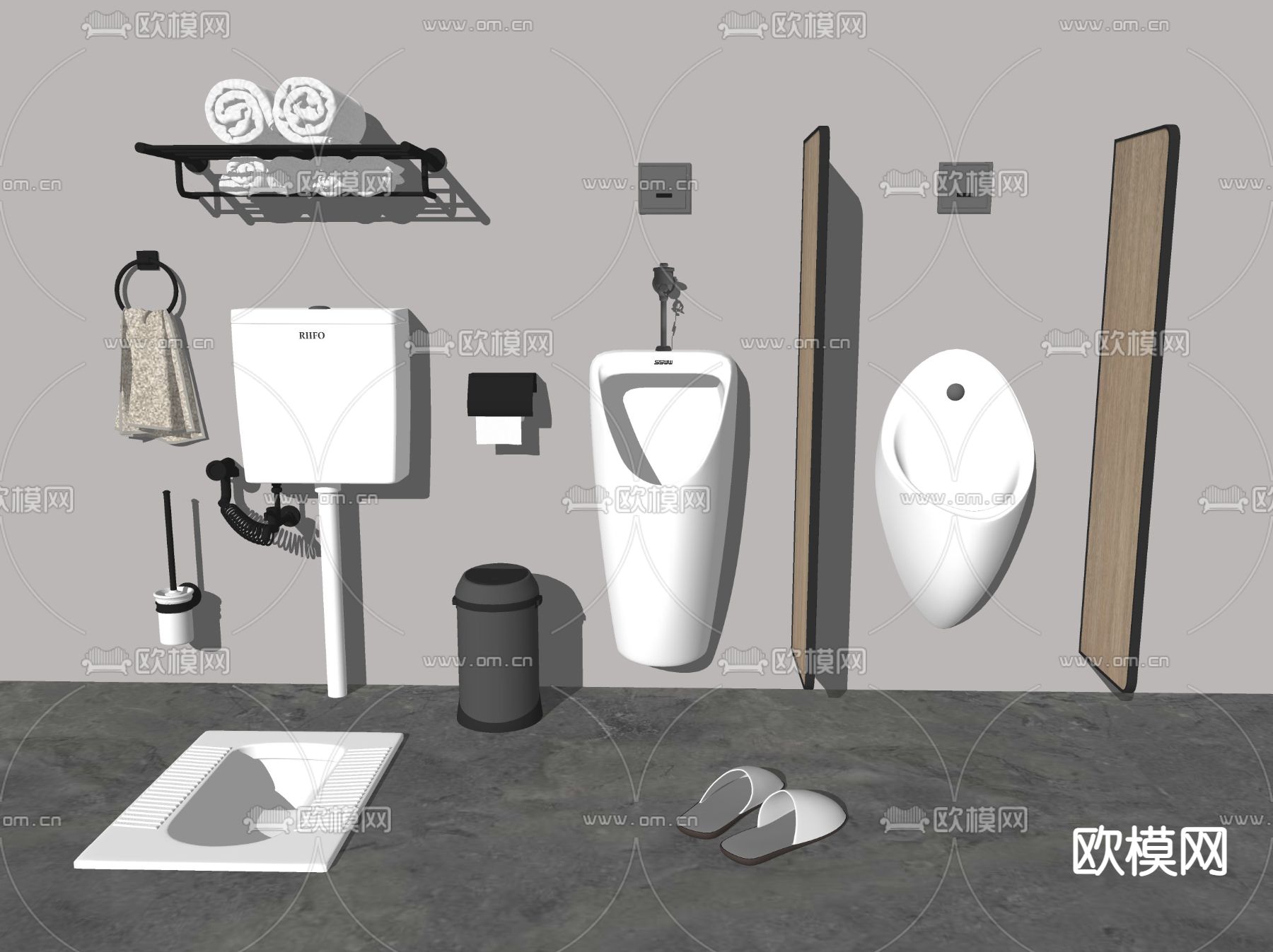 现代小便器蹲便器su模型下载（渲染图2）