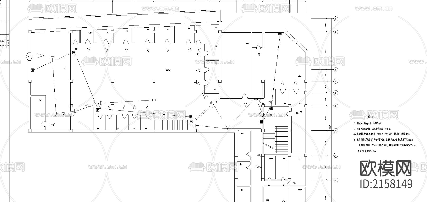洗浴中心的消防联动及应急照明cad施工图下载（渲染图2）