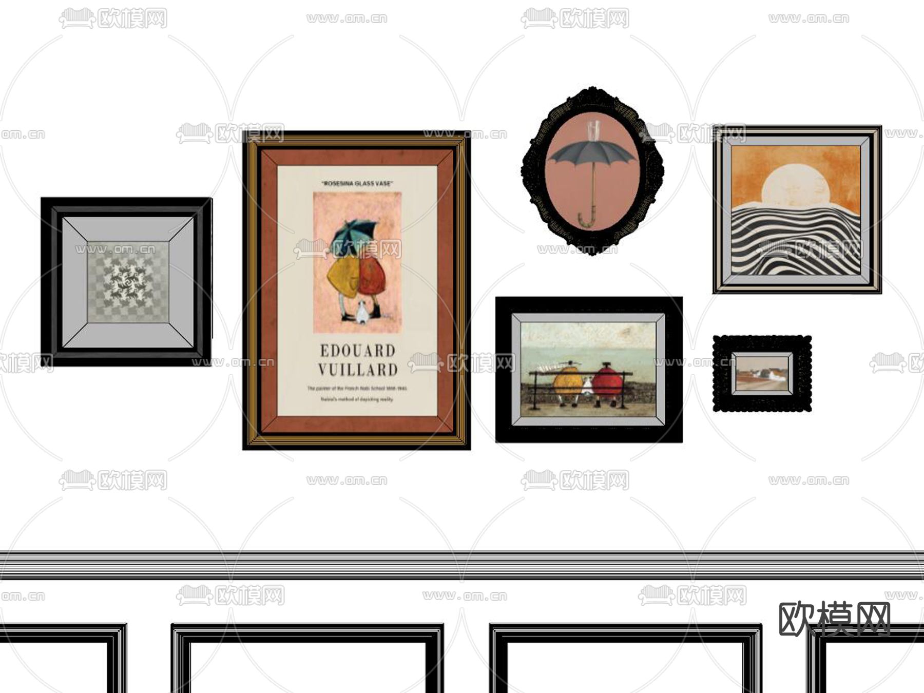 简欧装饰画挂画su模型下载（渲染图2）
