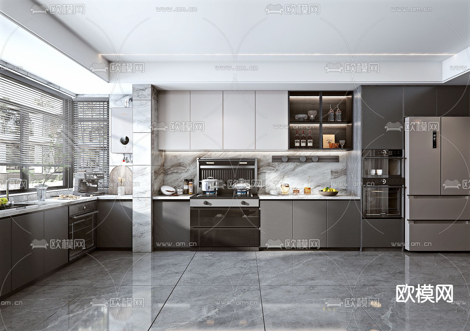 现代高级灰厨房3d模型下载