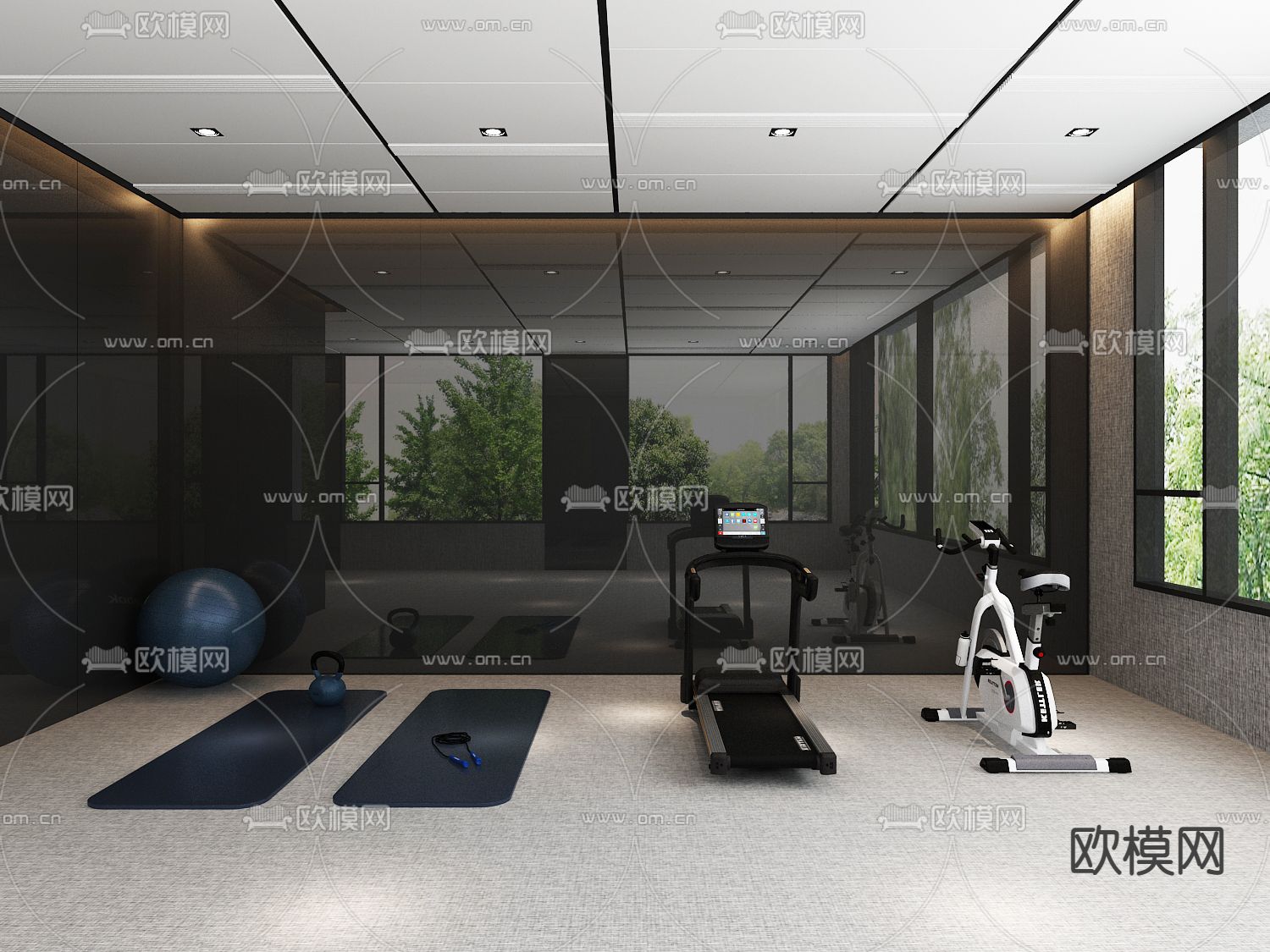 现代健身房su模型下载（渲染图1）