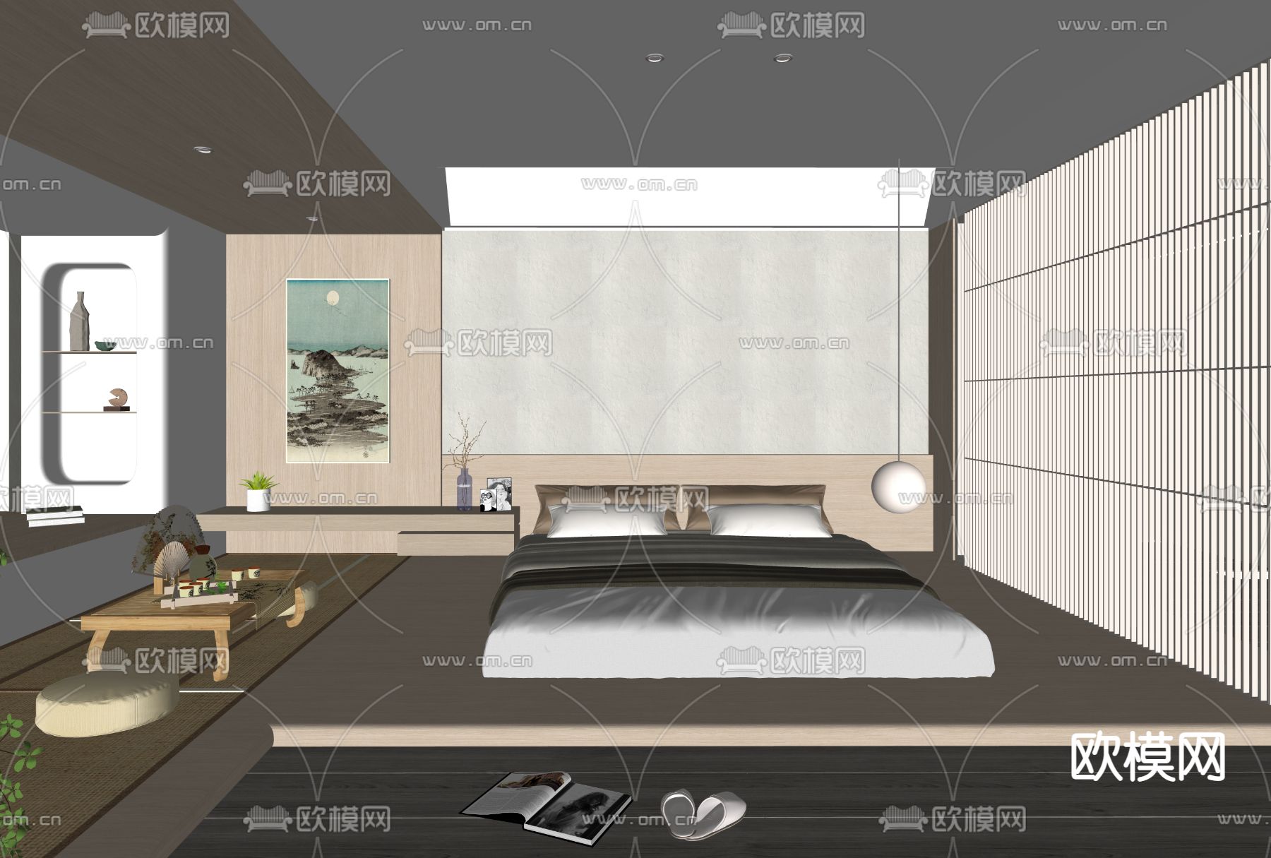 日式卧室主人房su模型下载（渲染图2）