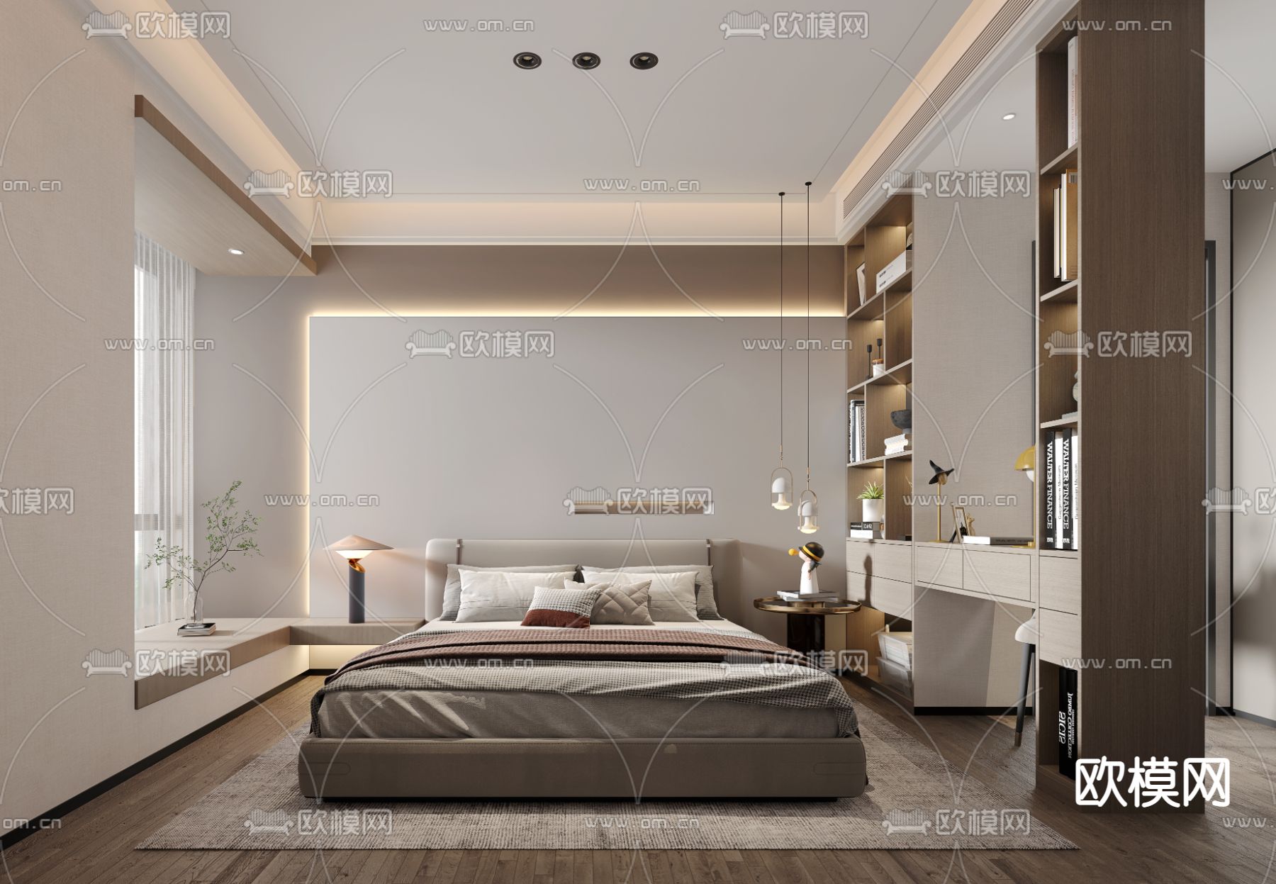 现代卧室主人房3d模型下载