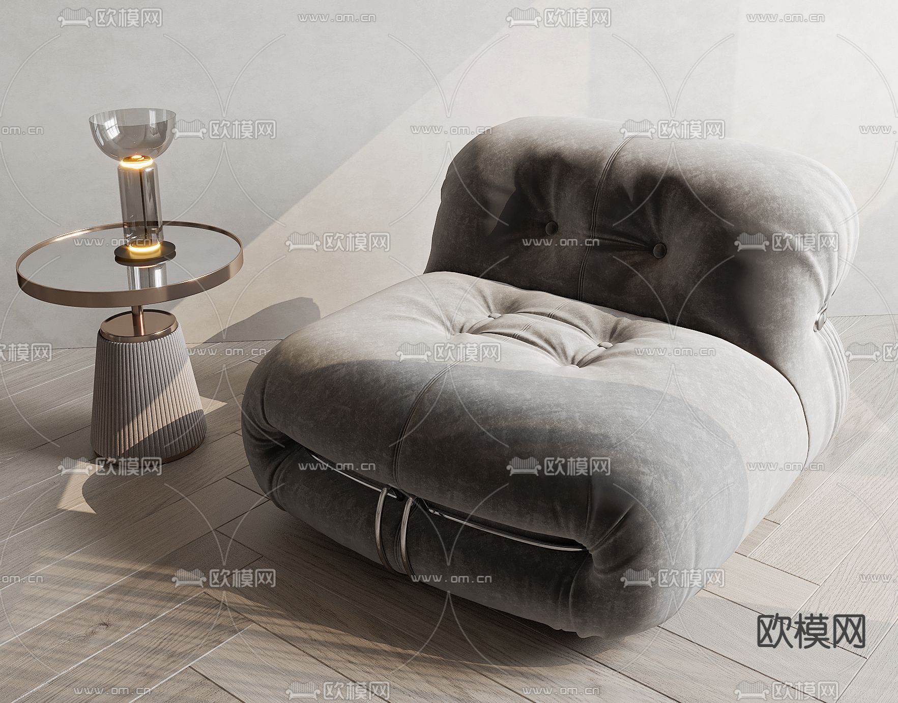 现代布艺休闲沙发su模型下载（渲染图1）