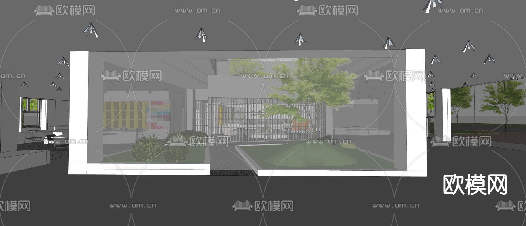 现代中庭天井景观su模型下载（渲染图5）