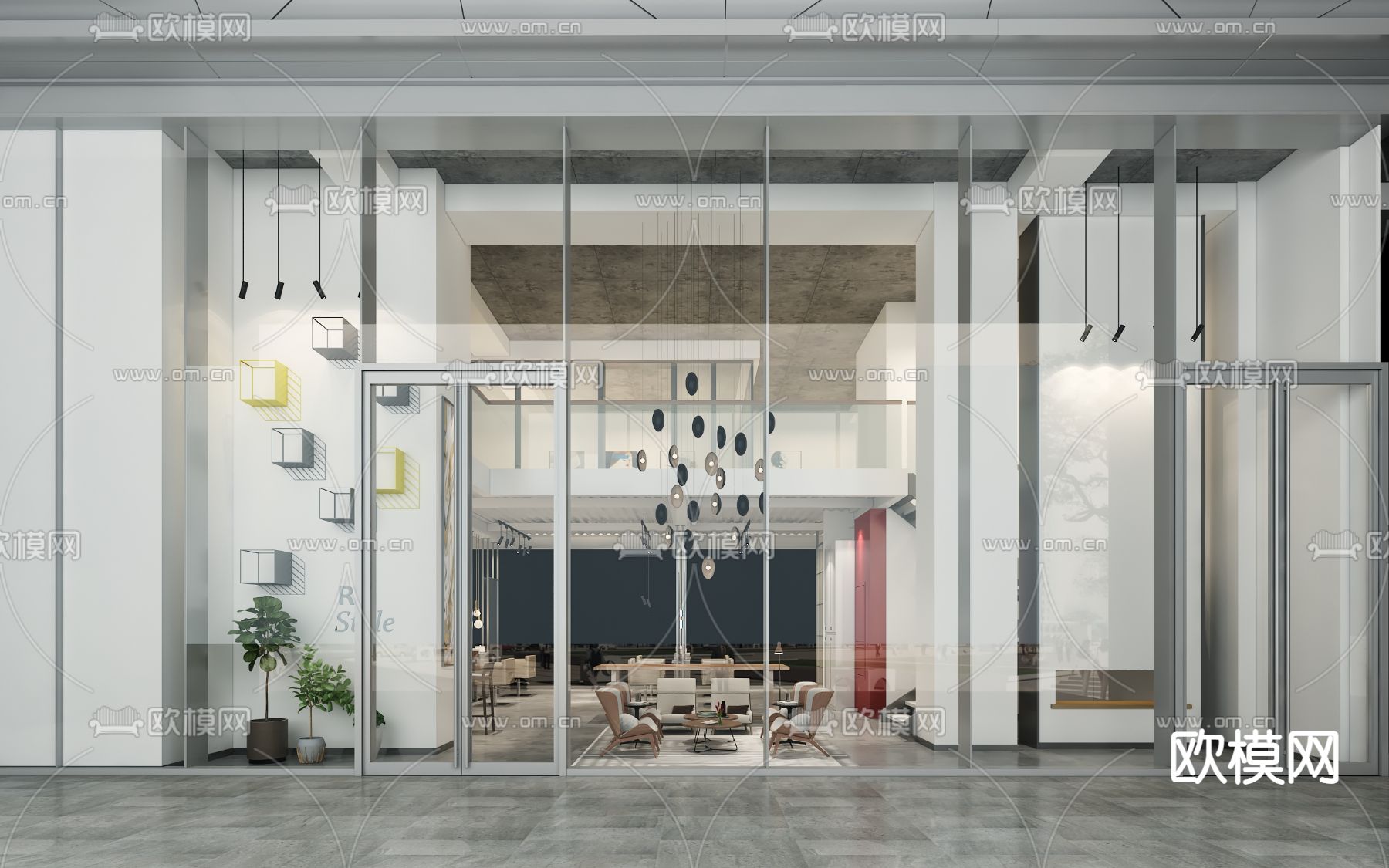 现代美发店3d模型下载（渲染图1）