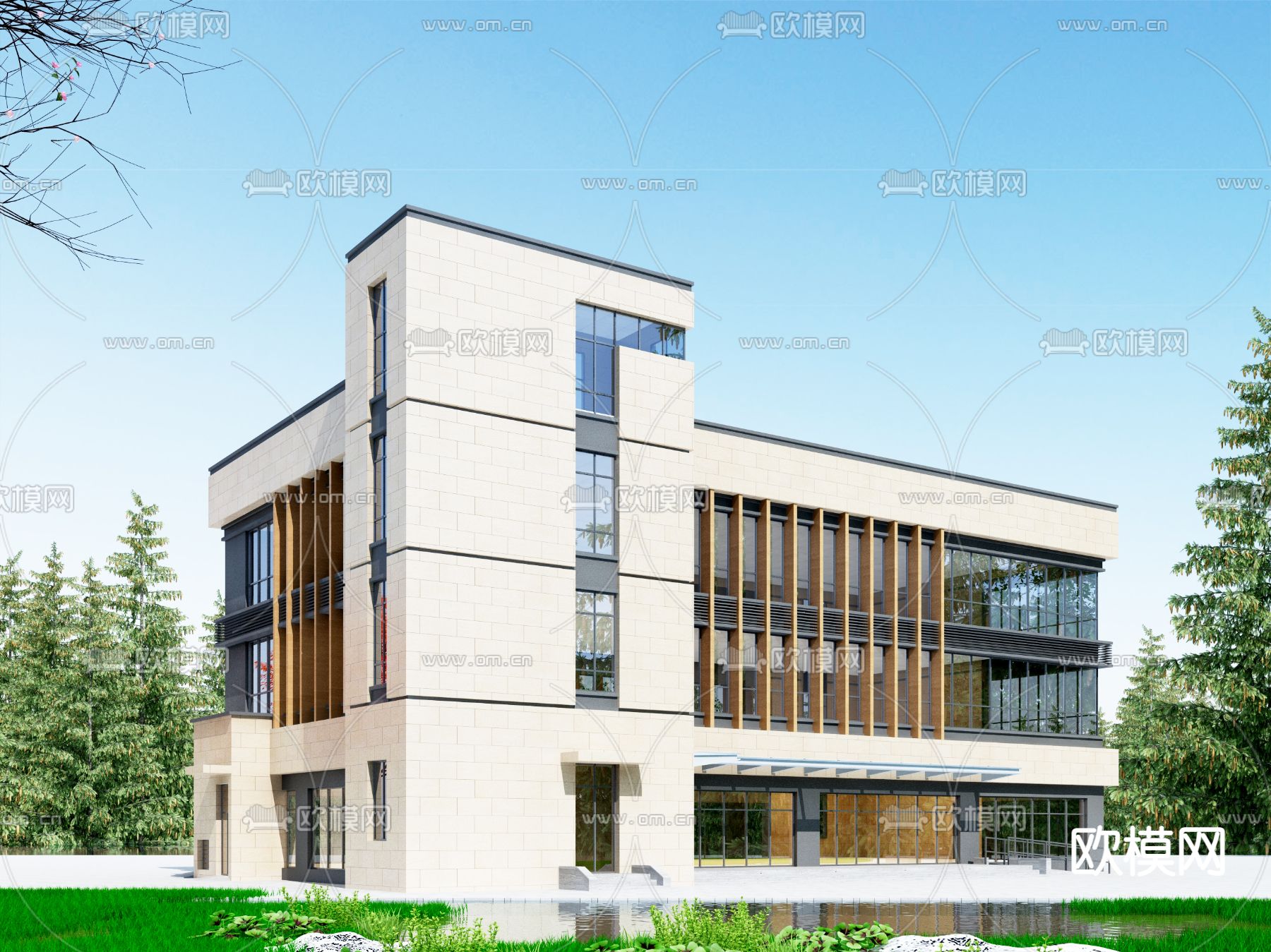 现代多层办公楼免费3d模型下载