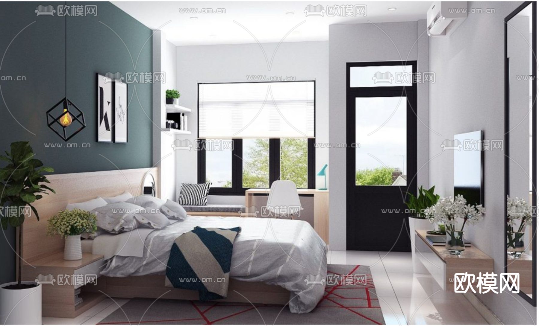 北欧卧室su模型下载（渲染图1）