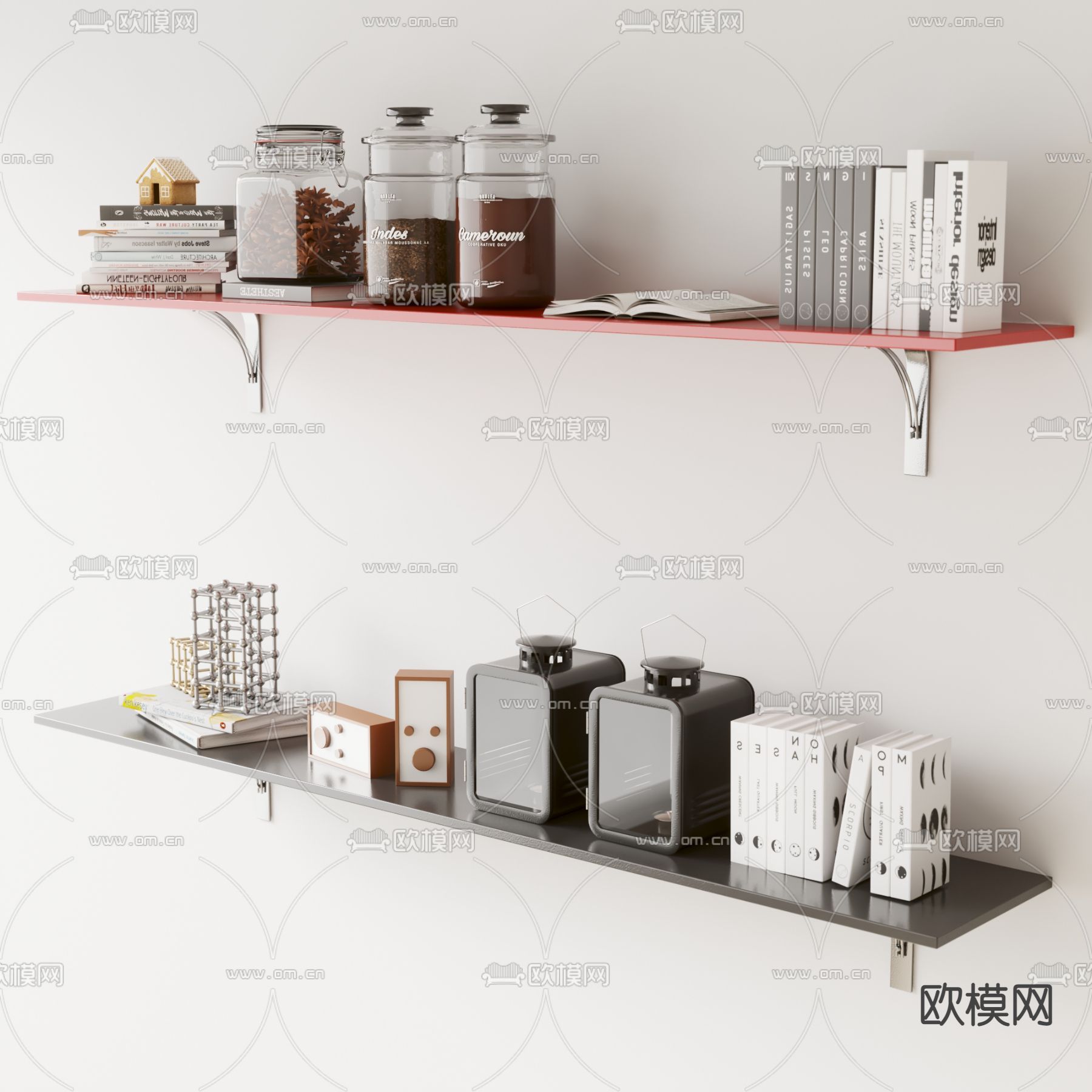 现代装饰架壁柜su模型