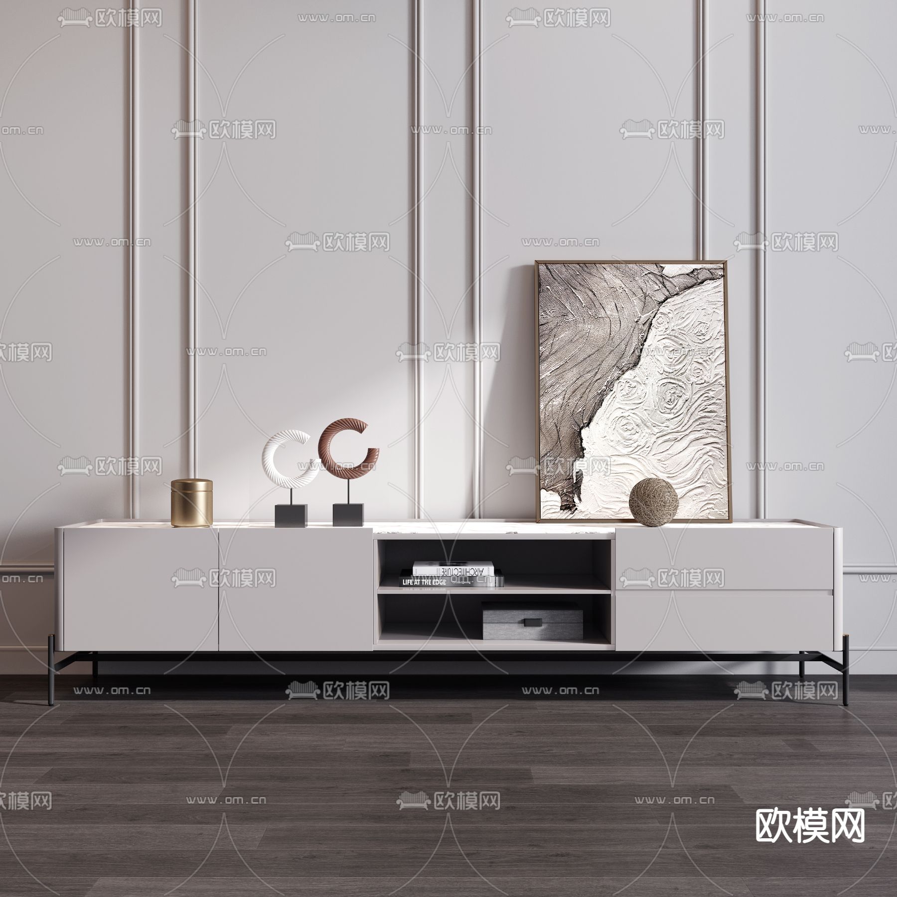 现代电视柜su模型下载（渲染图1）