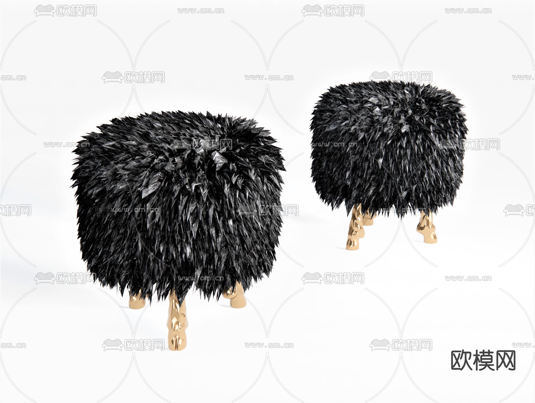 北欧毛绒凳矮凳su模型下载（渲染图1）