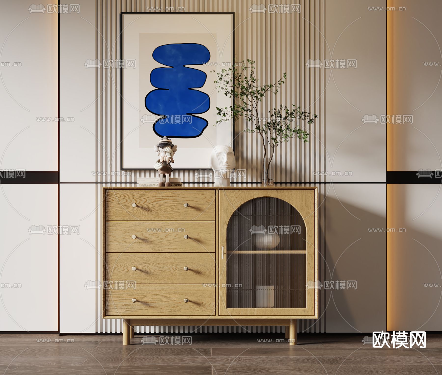 北欧轻奢餐边柜3d模型下载（渲染图2）