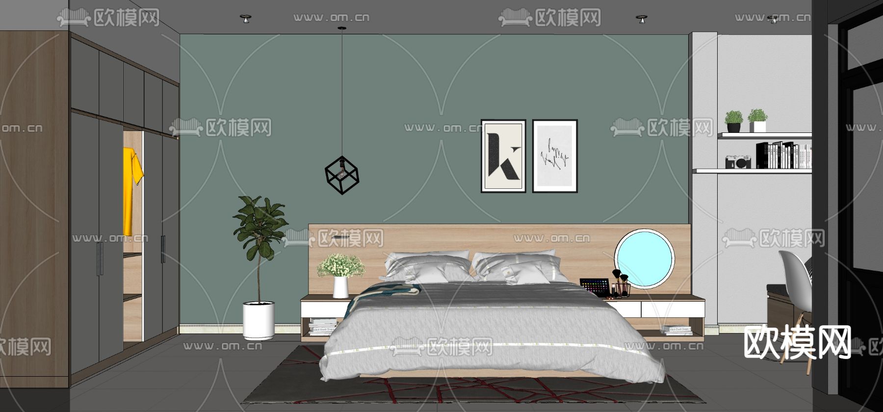 北欧卧室su模型下载（渲染图2）