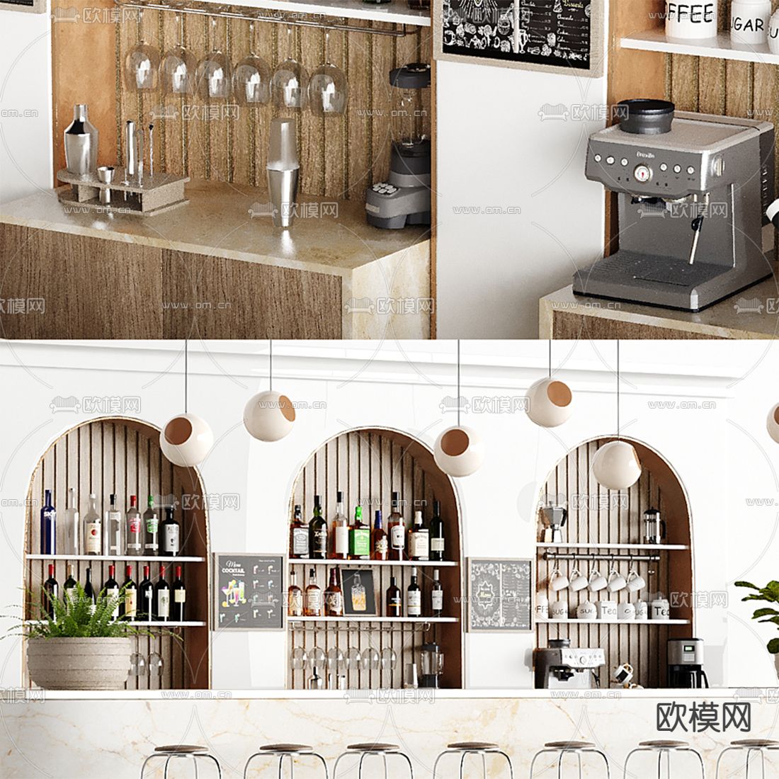 现代酒吧吧台3d模型下载（渲染图2）