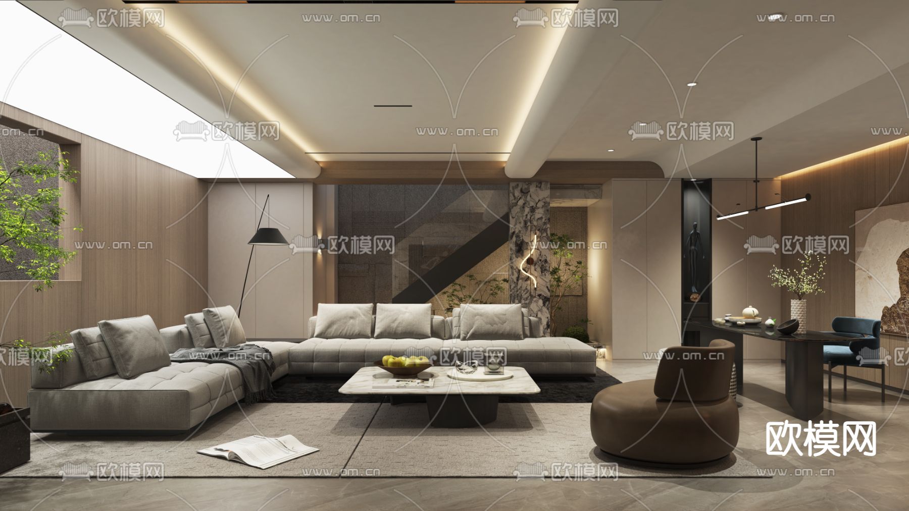 现代别墅地下室客厅酒窖3d模型下载（渲染图1）