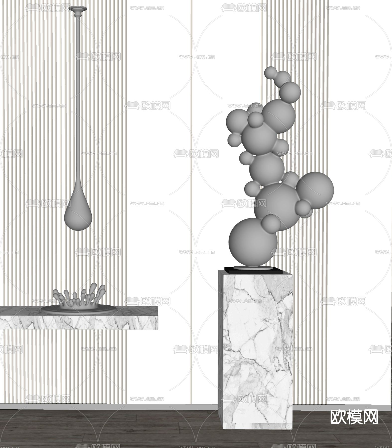 现代艺术抽象雕塑su模型下载（渲染图2）