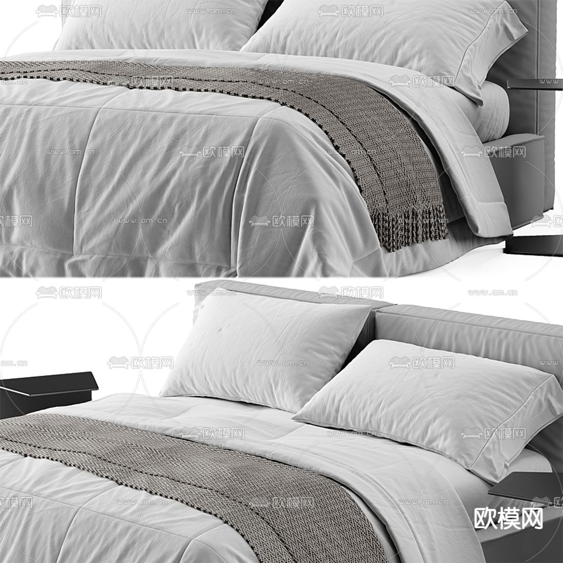 Meridiani 现代布艺双人床3d模型下载（渲染图2）