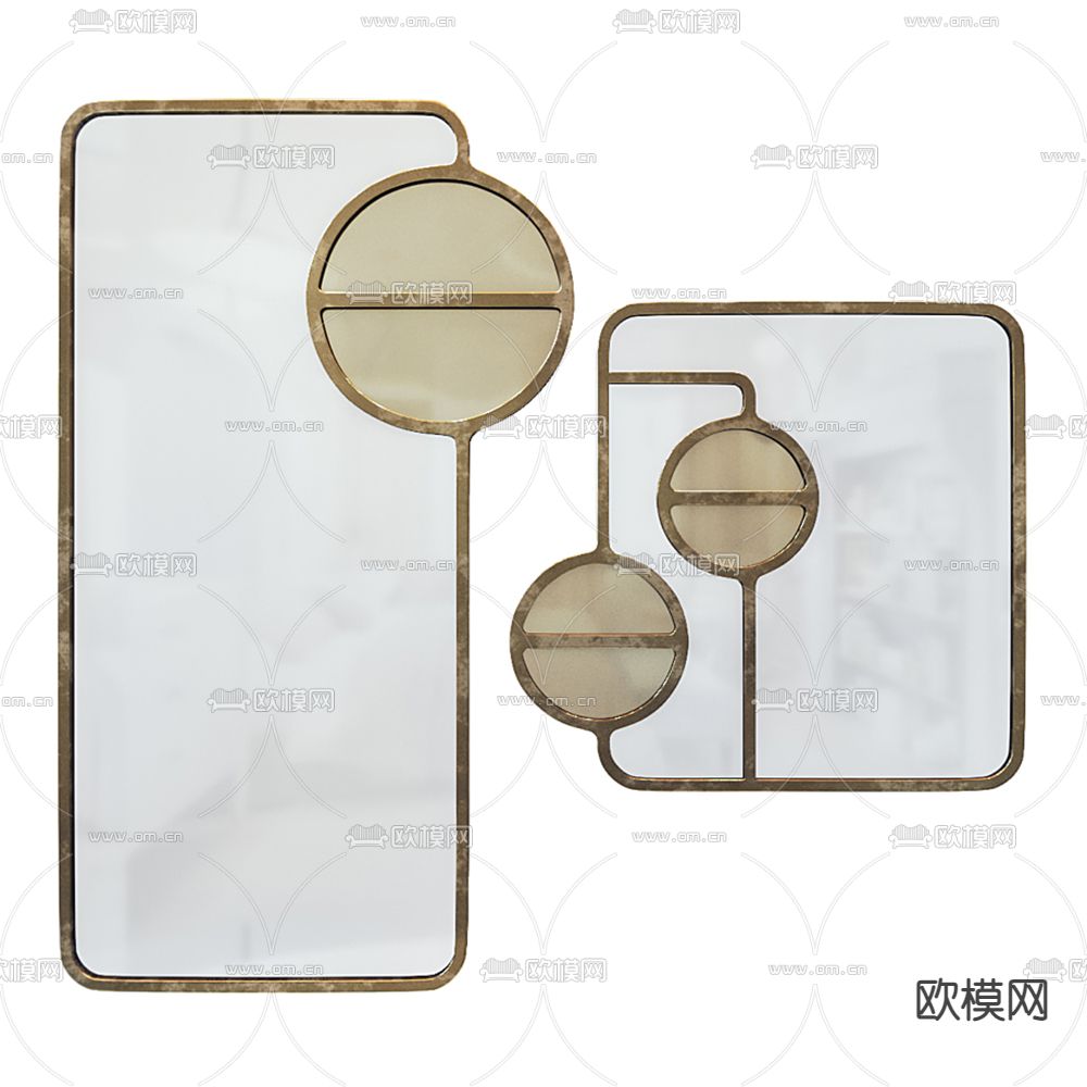 现代金属创意镜子3d模型下载