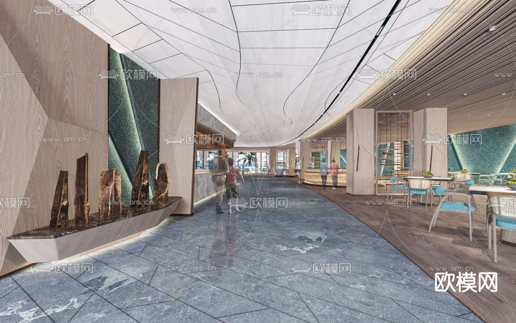 现代沙滩海景餐厅3d模型下载（渲染图2）