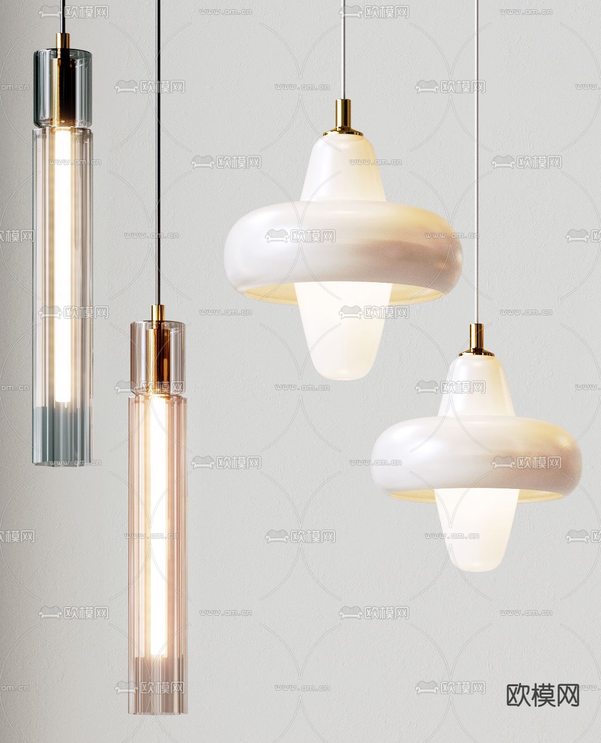 现代轻奢玻璃吊灯3d模型下载（渲染图2）