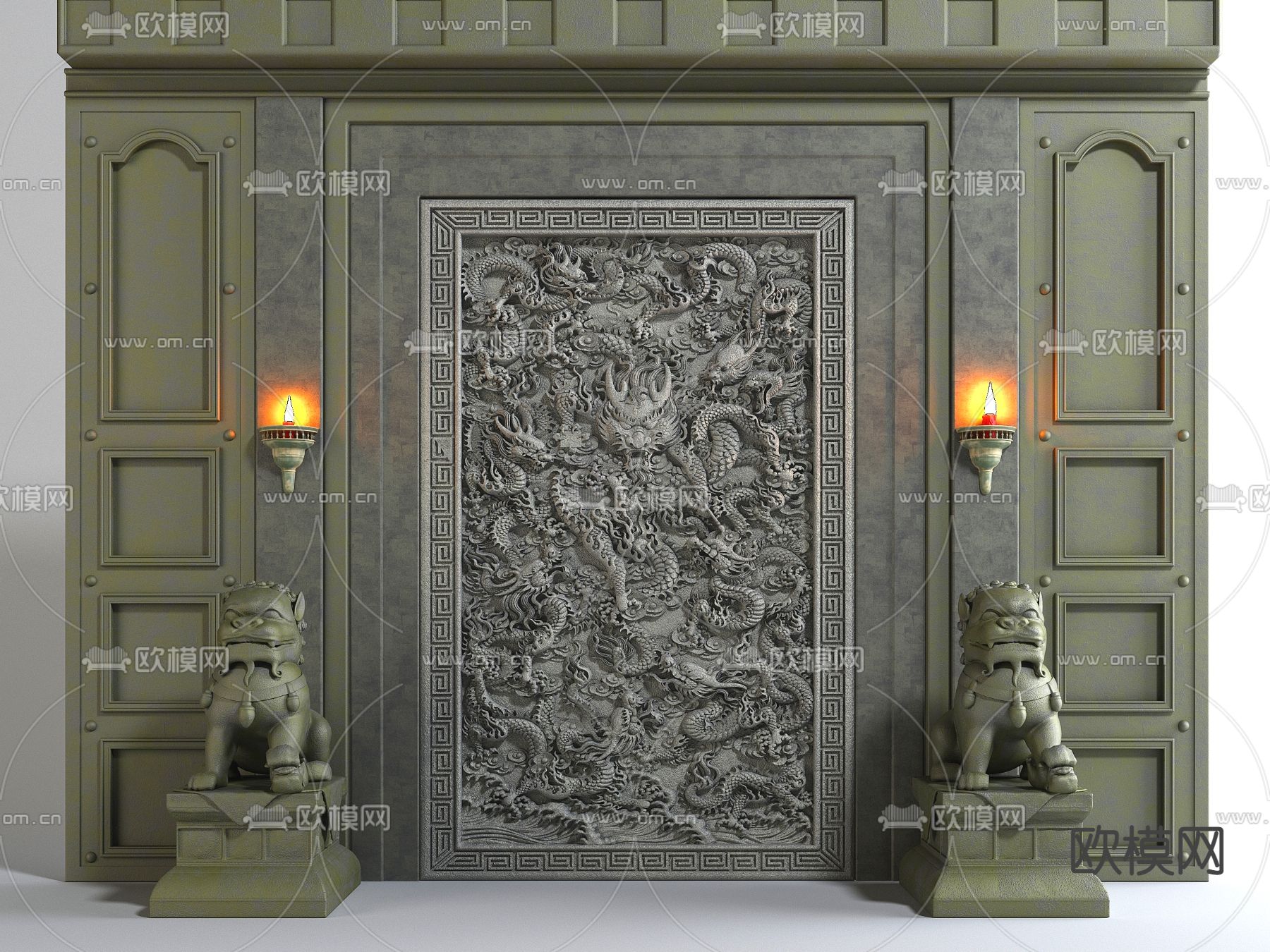 欧式浮雕装饰背景墙3d模型