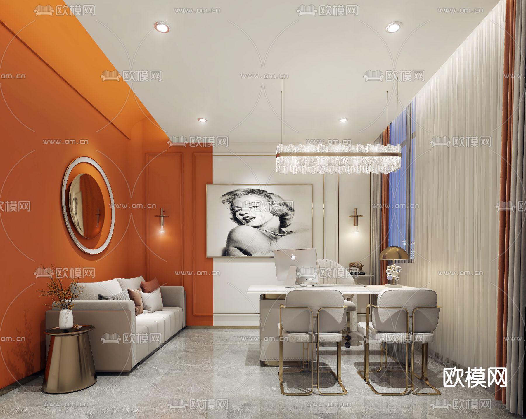 现代轻奢总经理室办公室3d模型下载