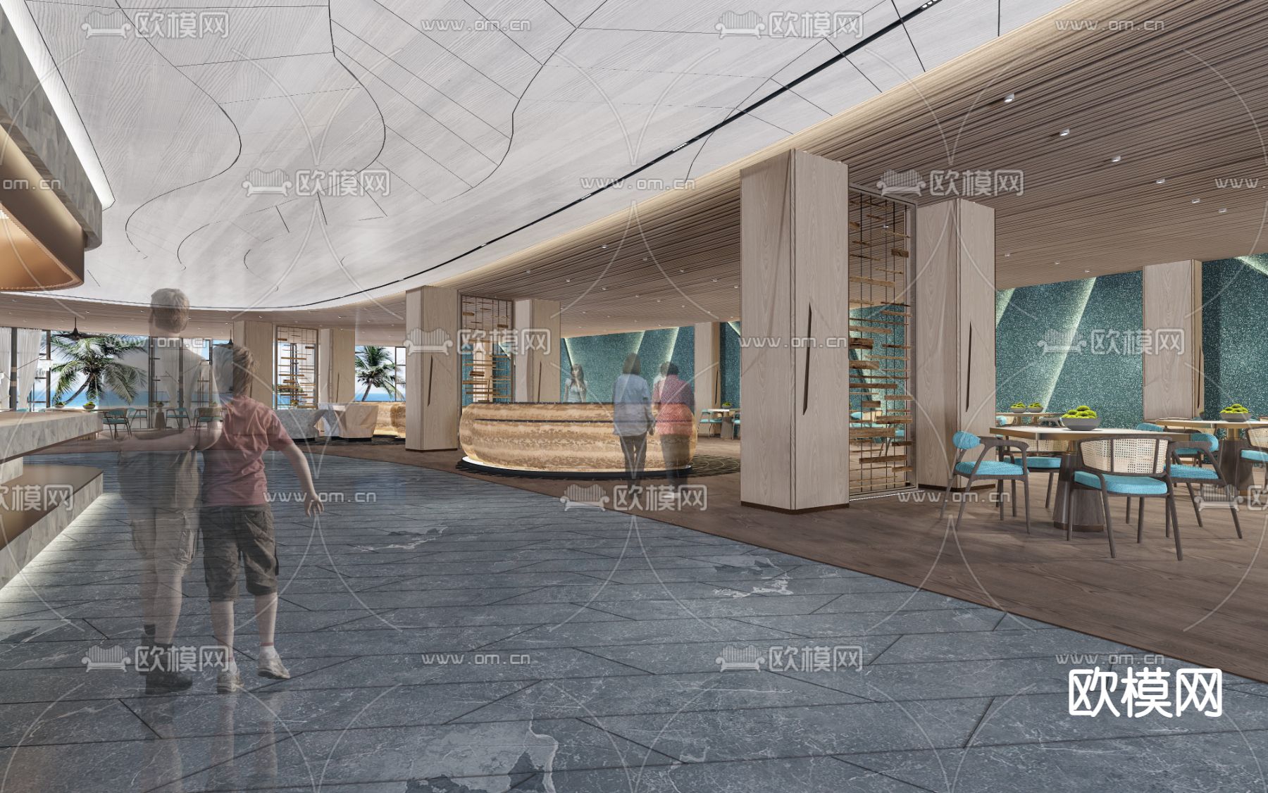 现代沙滩海景餐厅3d模型下载（渲染图4）