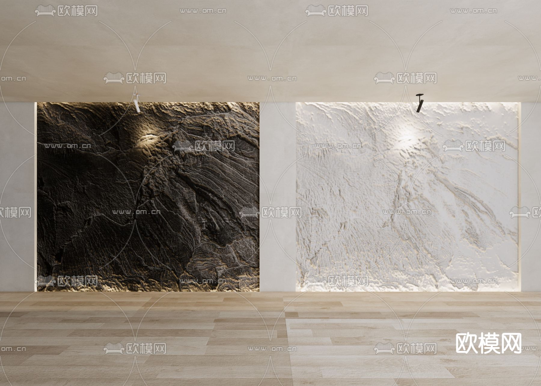 现代毛石背景墙su模型下载（渲染图1）