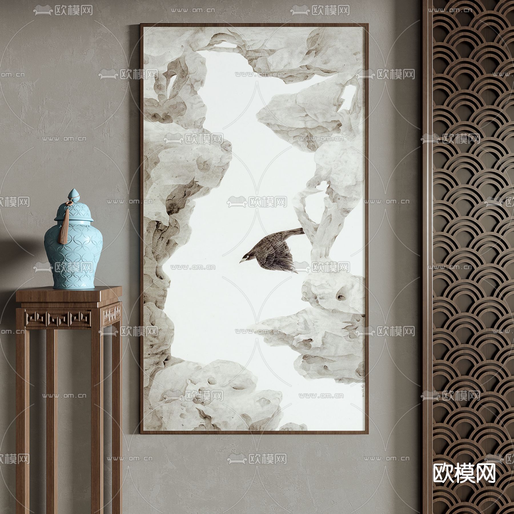 新中式装饰画挂画su模型