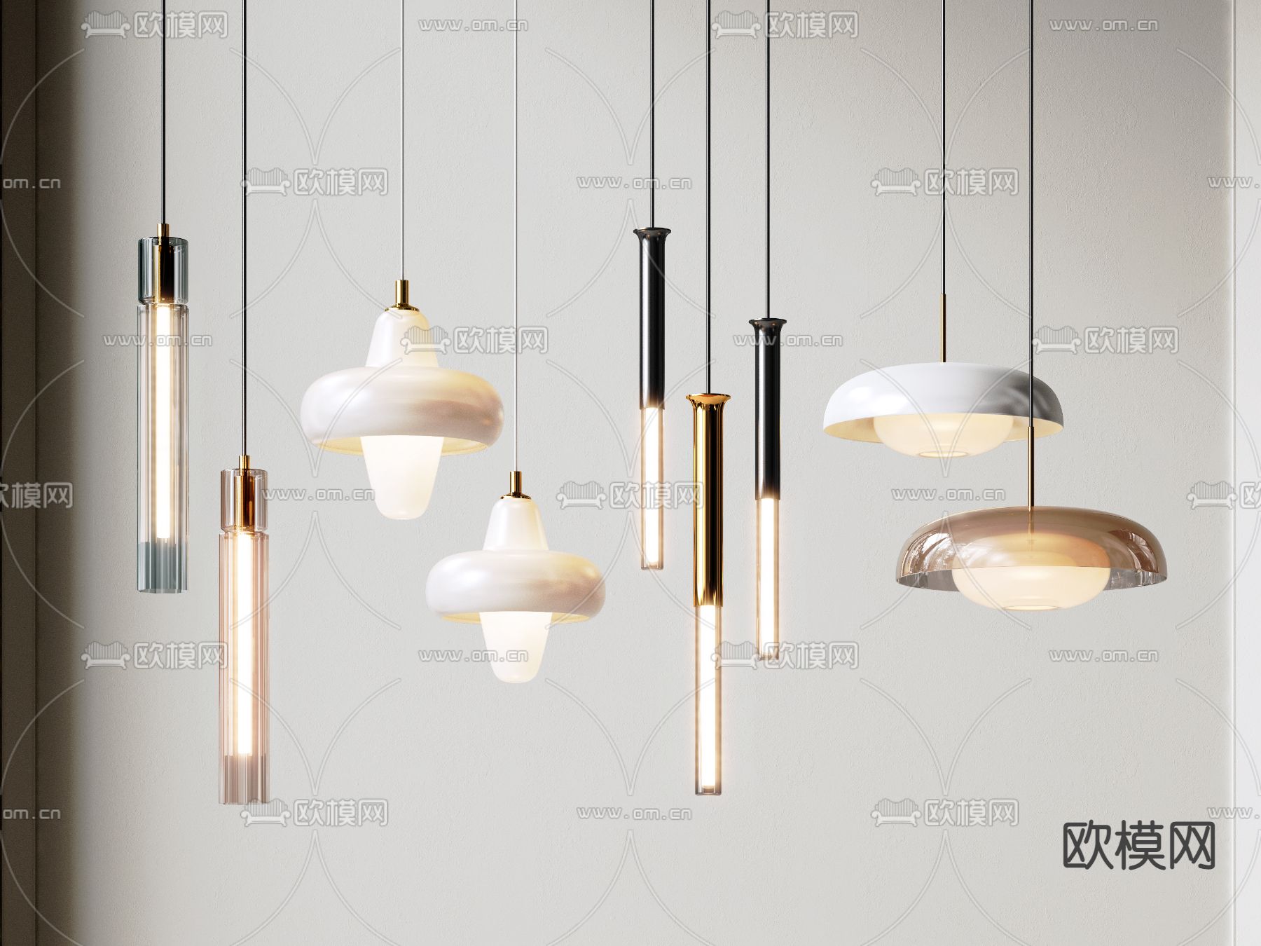 现代轻奢玻璃吊灯3d模型下载（渲染图1）