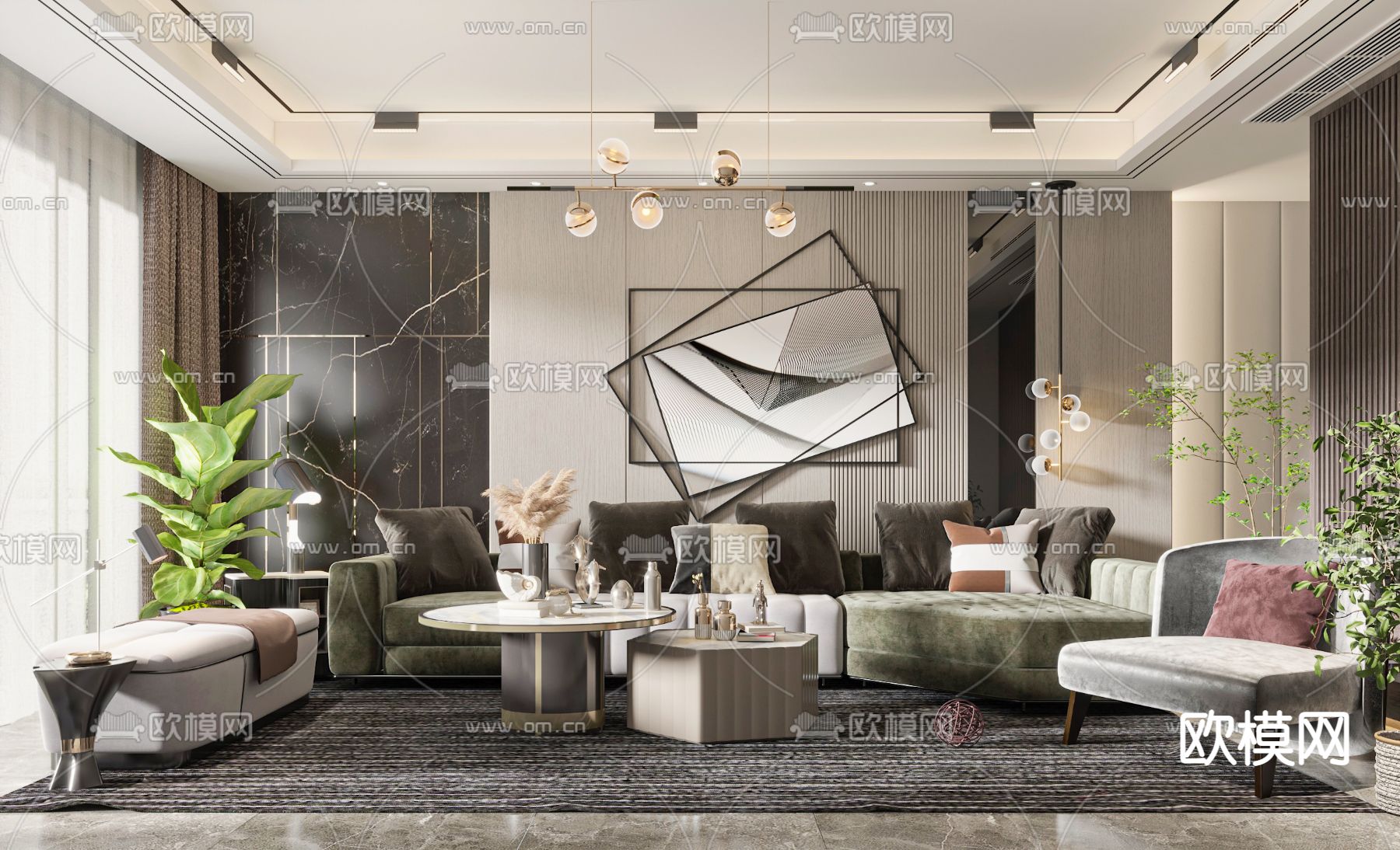 现代轻奢布艺组合沙发3d模型下载