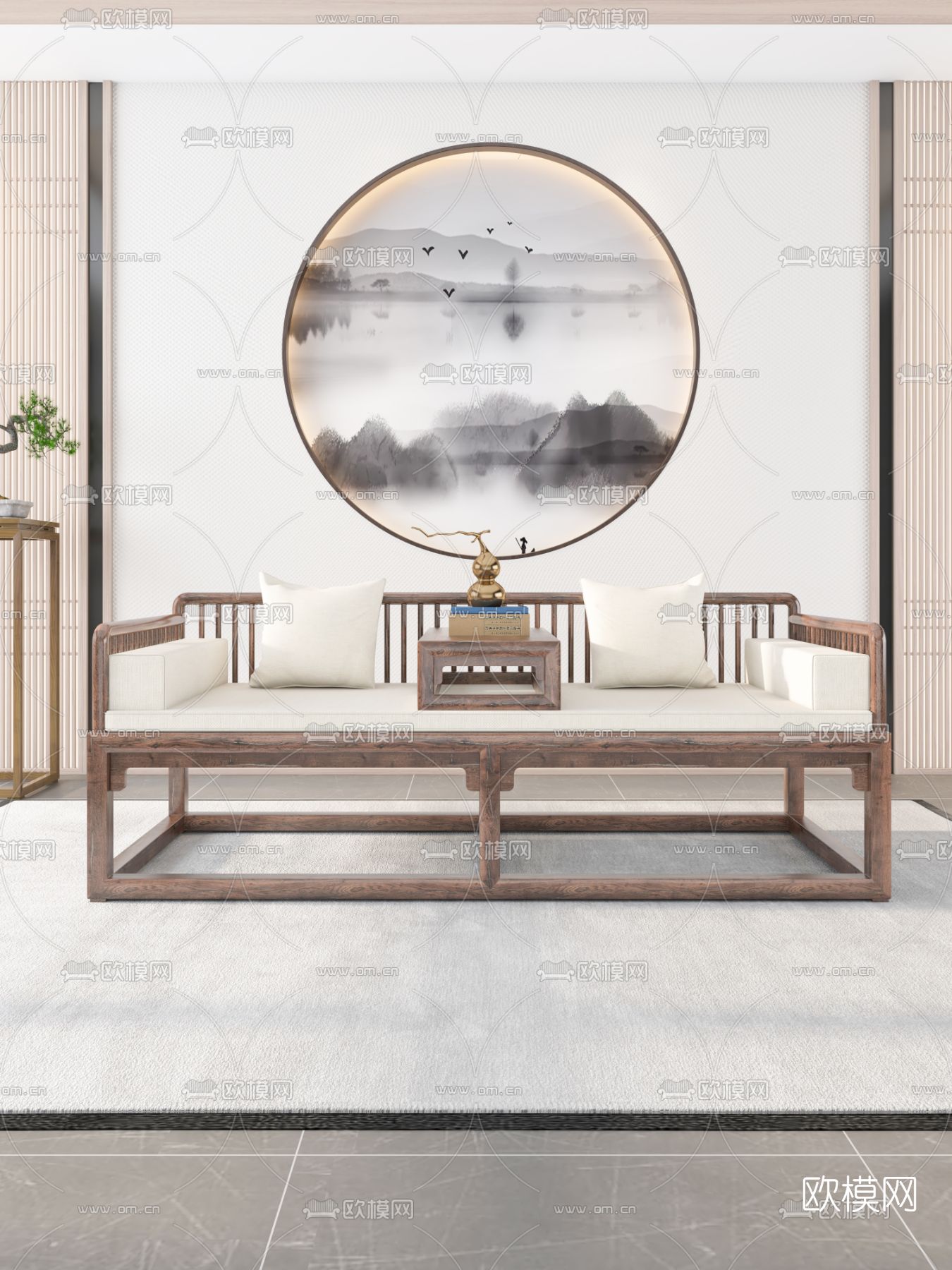 新中式双人沙发3d模型下载