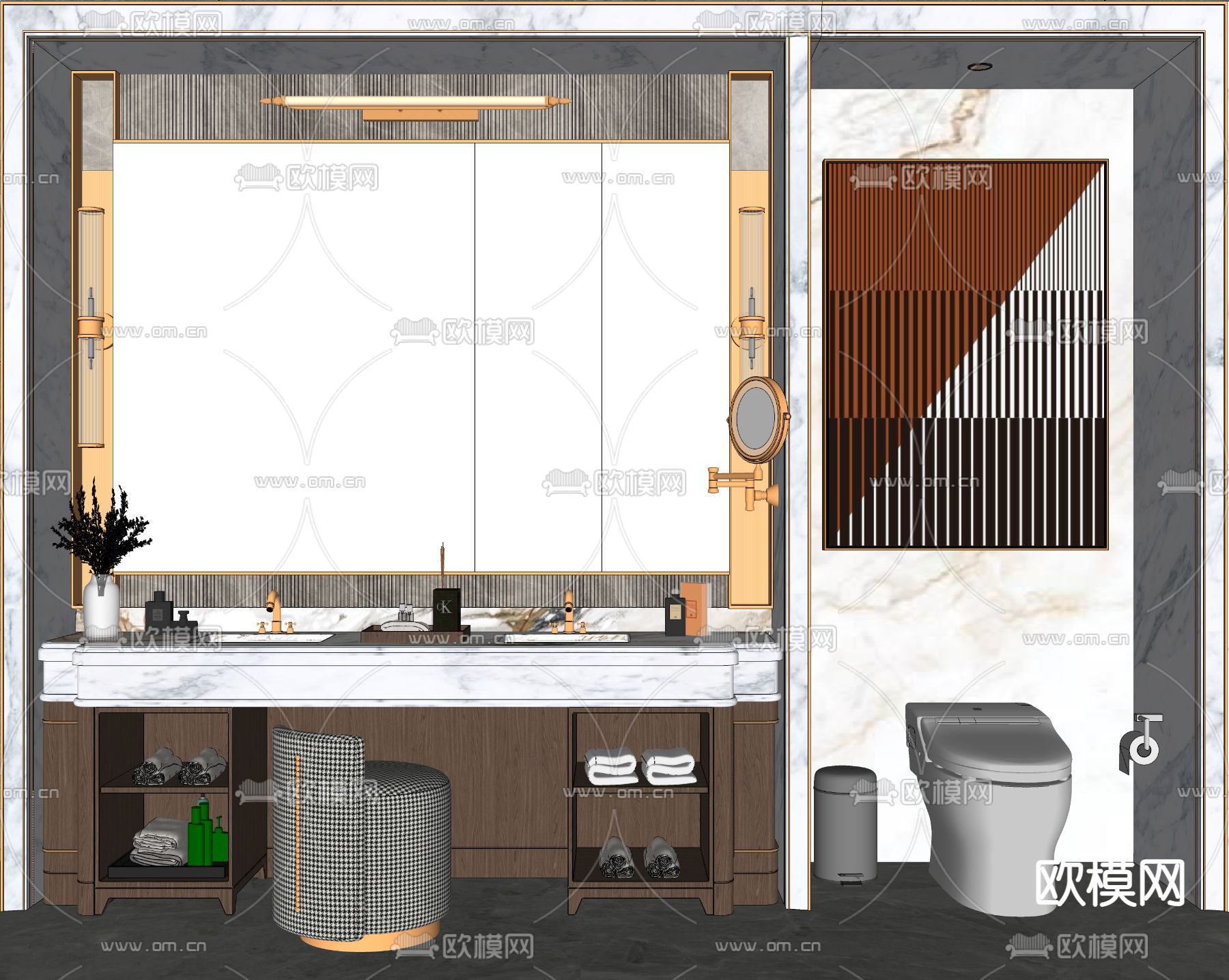 欧式浴室柜su模型下载（渲染图2）