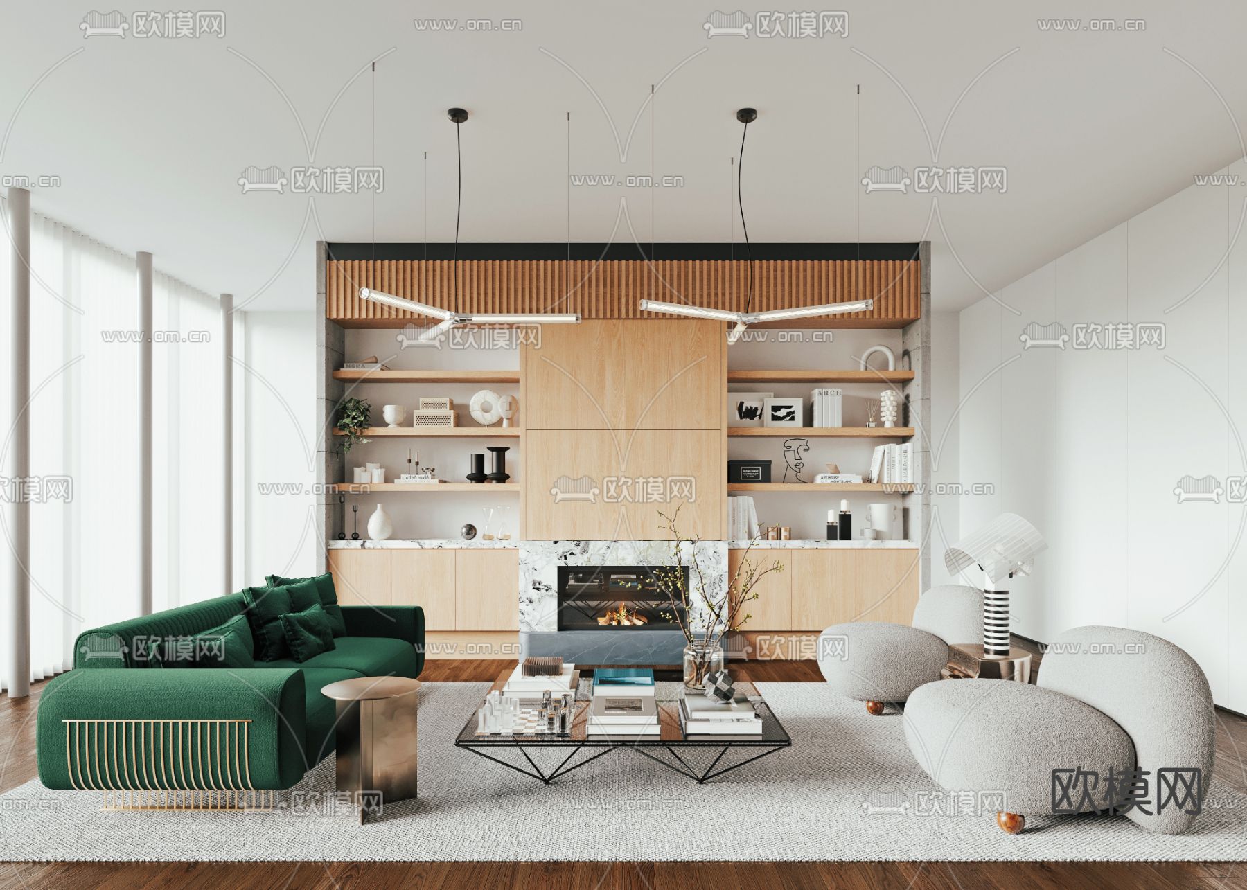 法式布艺沙发组合su模型下载（渲染图1）