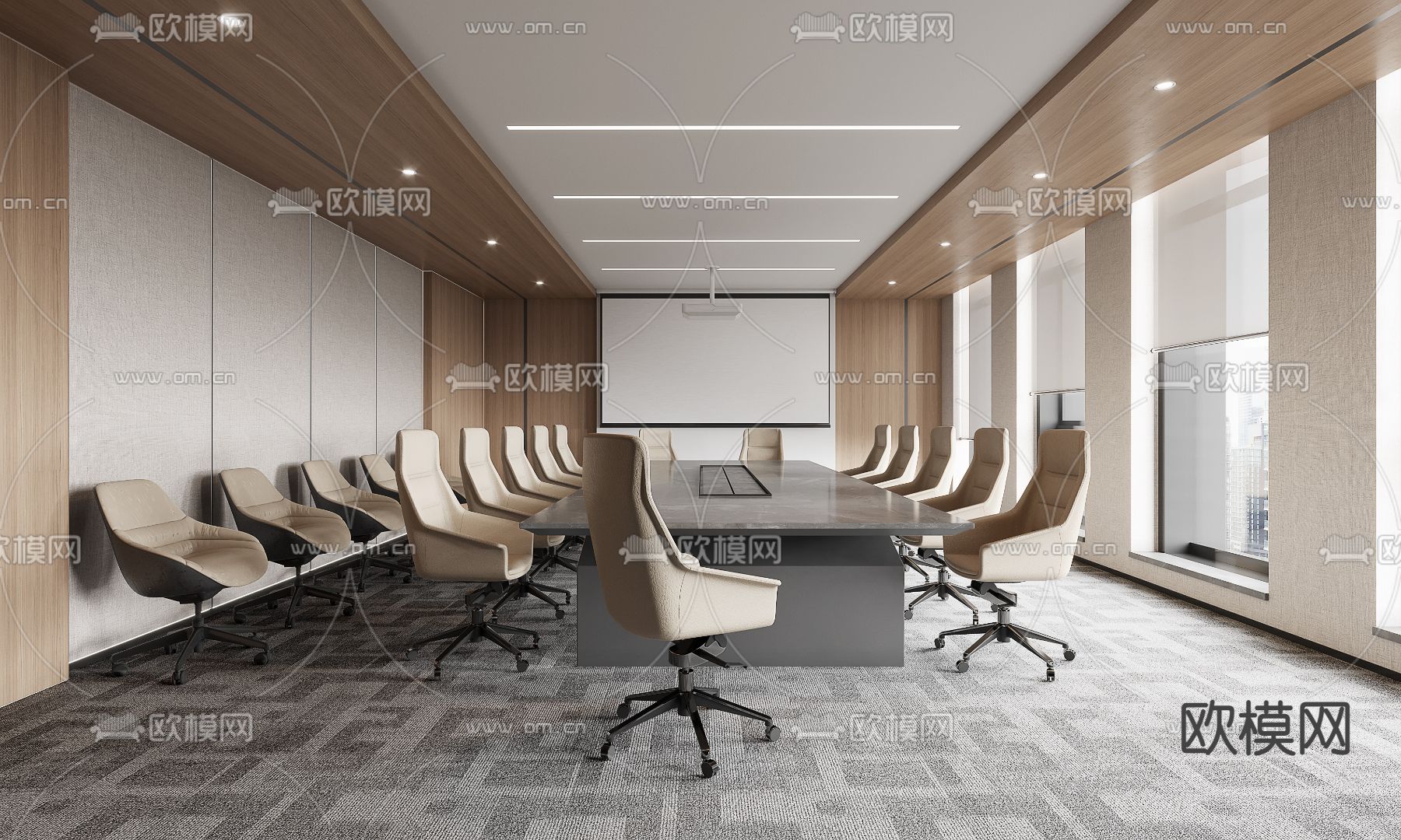 现代会议室3d模型下载